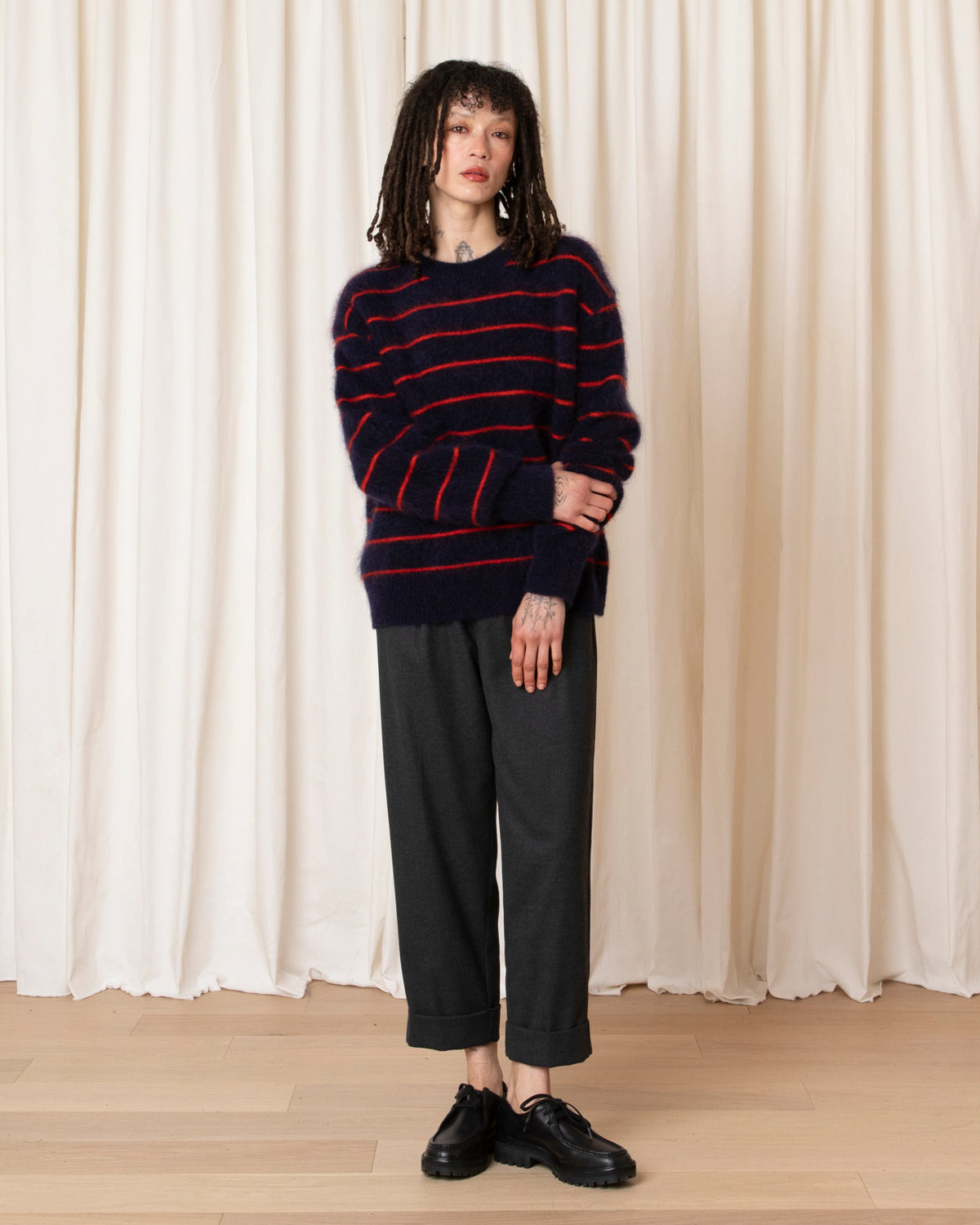 OVERSIZED MOHAIR PULLOVER - NAVY/POPPY STRIPE