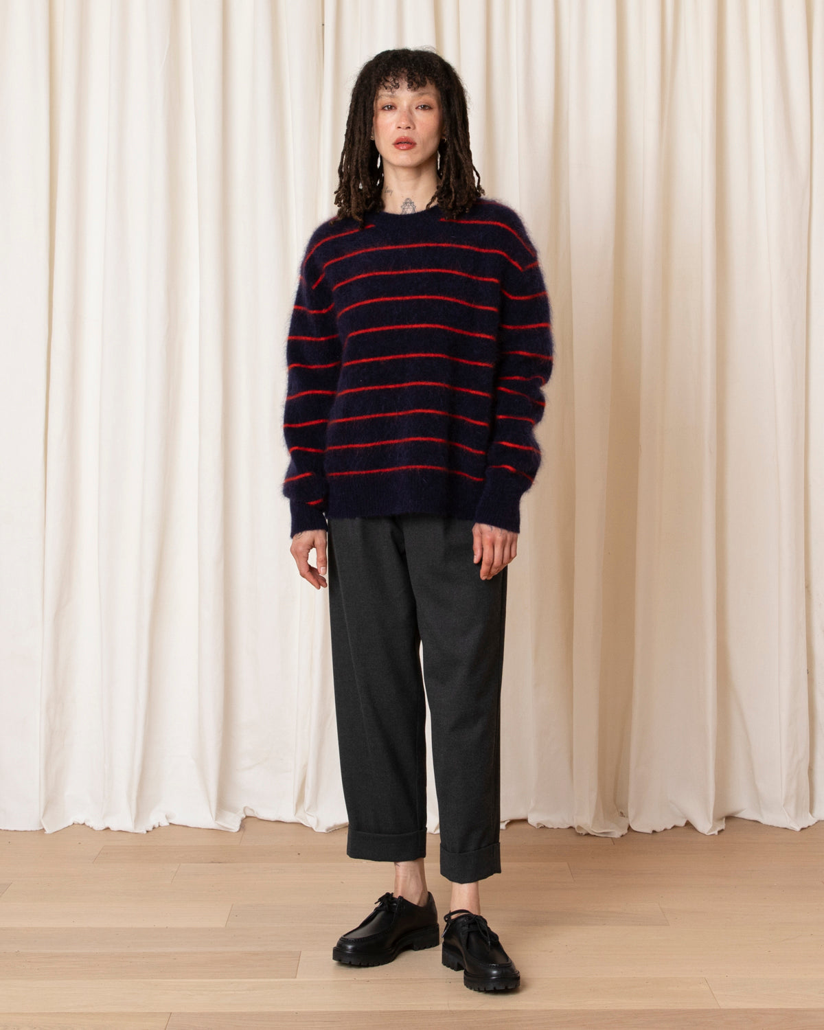 OVERSIZED MOHAIR PULLOVER - NAVY/POPPY STRIPE