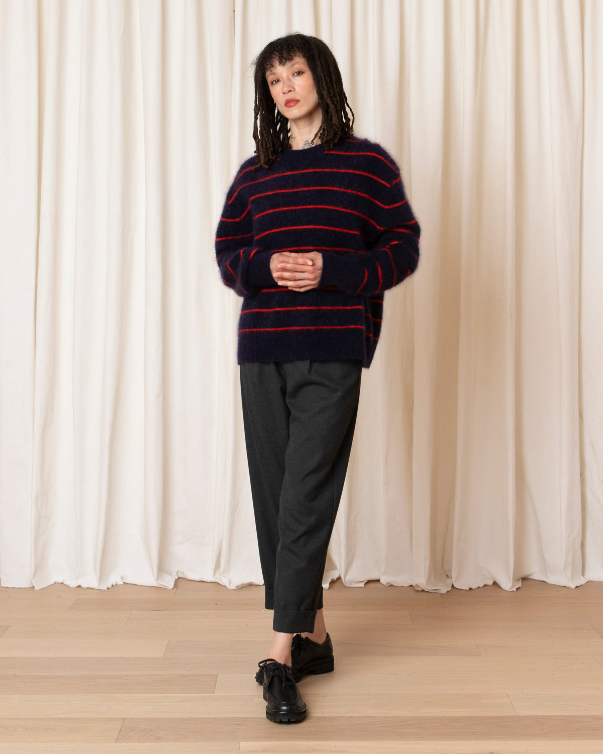 OVERSIZED MOHAIR PULLOVER - NAVY/POPPY STRIPE