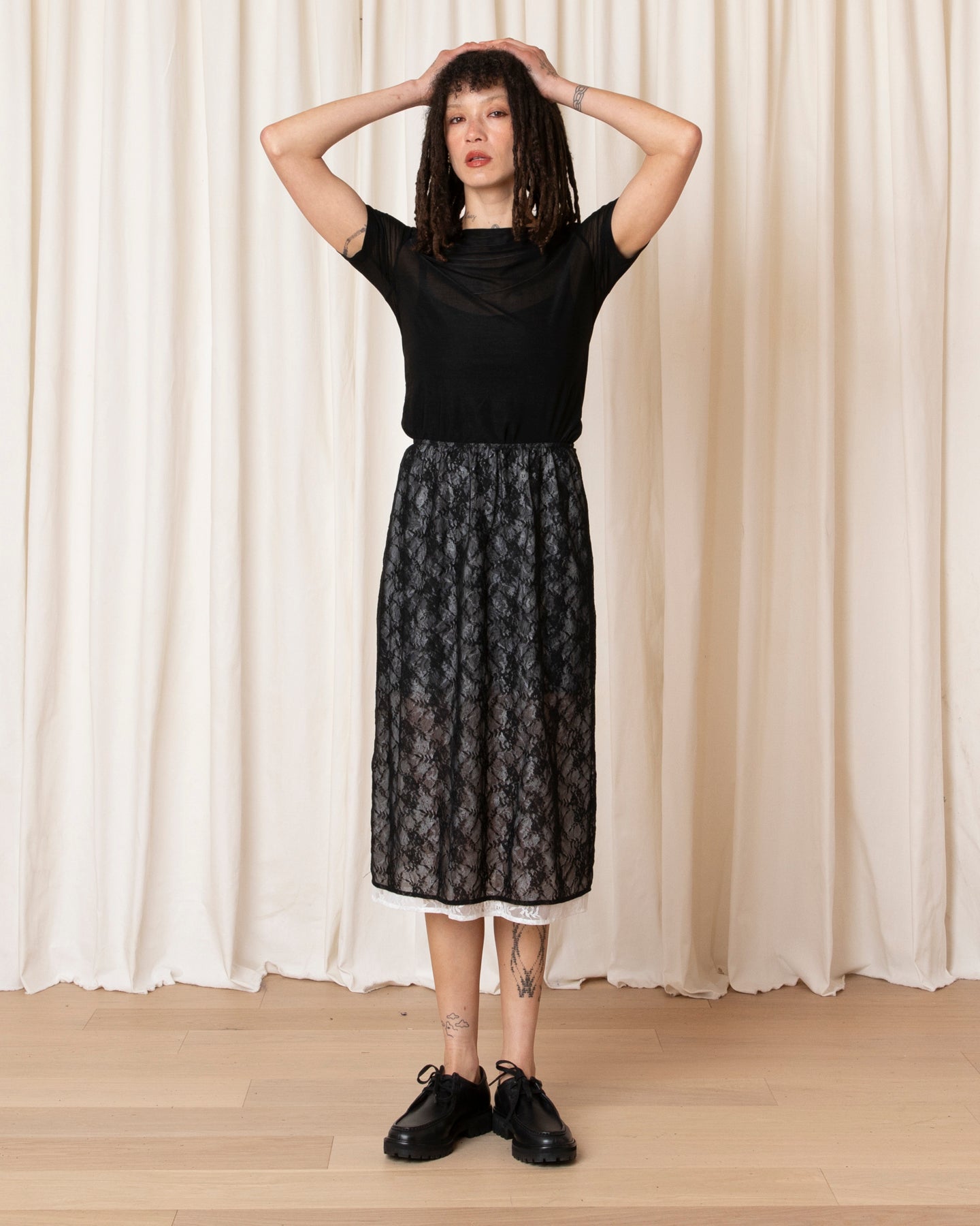 LACE LAYERED SKIRT - BLACK/WHITE LACE