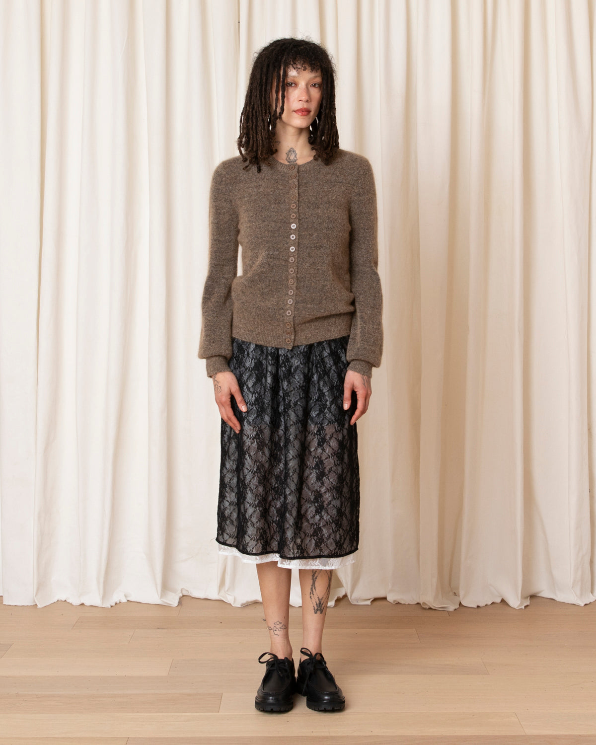 MOHAIR MULTI BUTTON CARDIGAN - TAUPE