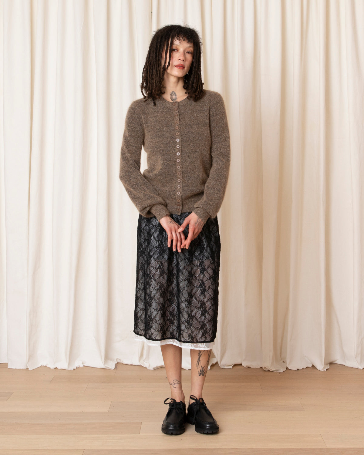 MOHAIR MULTI BUTTON CARDIGAN - TAUPE