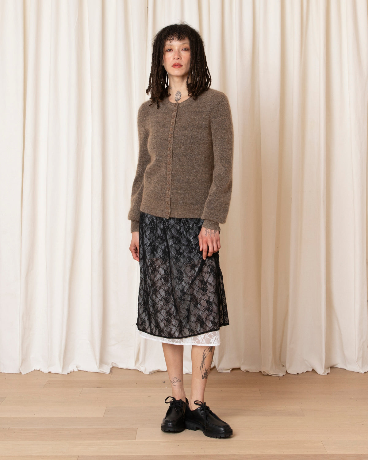 MOHAIR MULTI BUTTON CARDIGAN - TAUPE