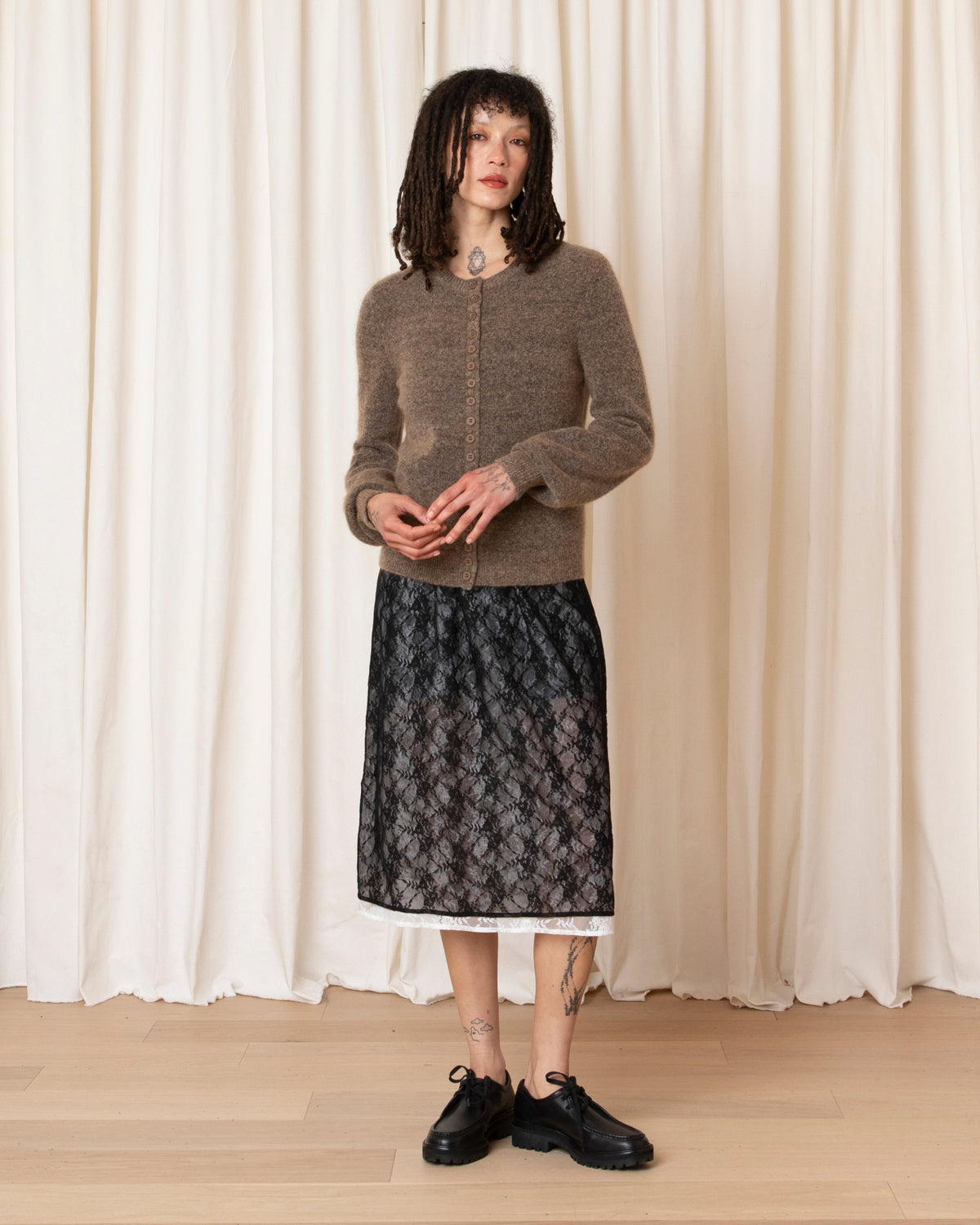 MOHAIR MULTI BUTTON CARDIGAN - TAUPE