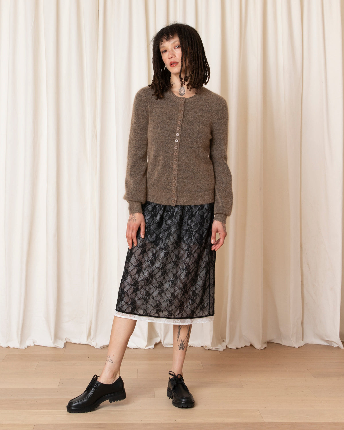 MOHAIR MULTI BUTTON CARDIGAN - TAUPE