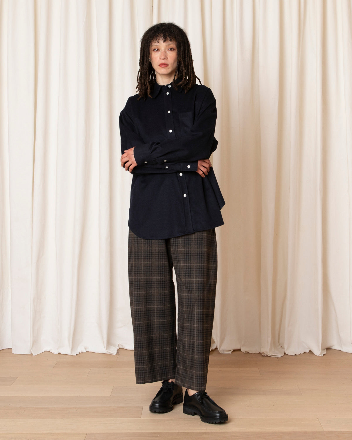 BUTTON DOWN OVERSIZED SHIRT - NAVY
