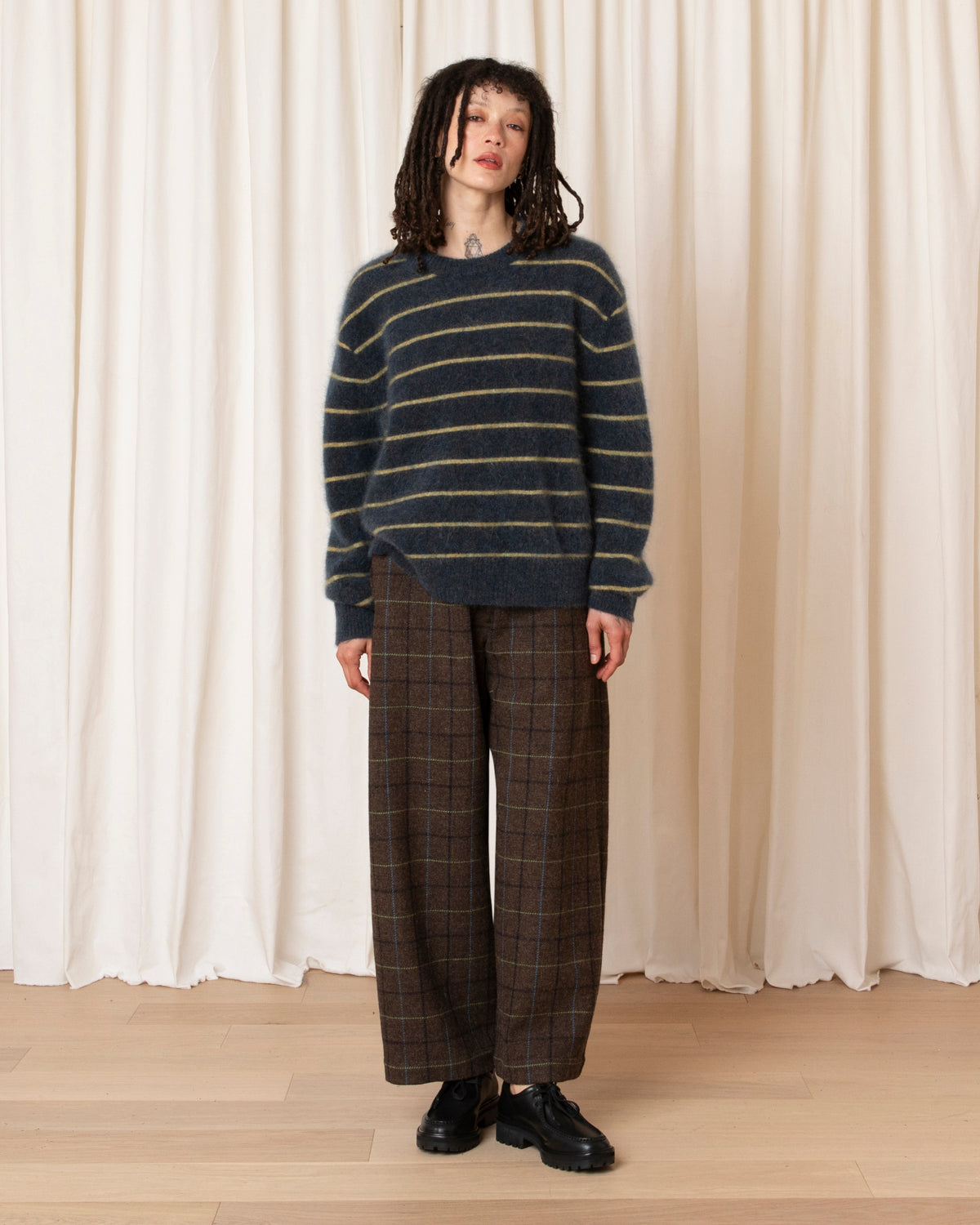 OVERSIZED MOHAIR PULLOVER - OCEAN/OCHRE STRIPE