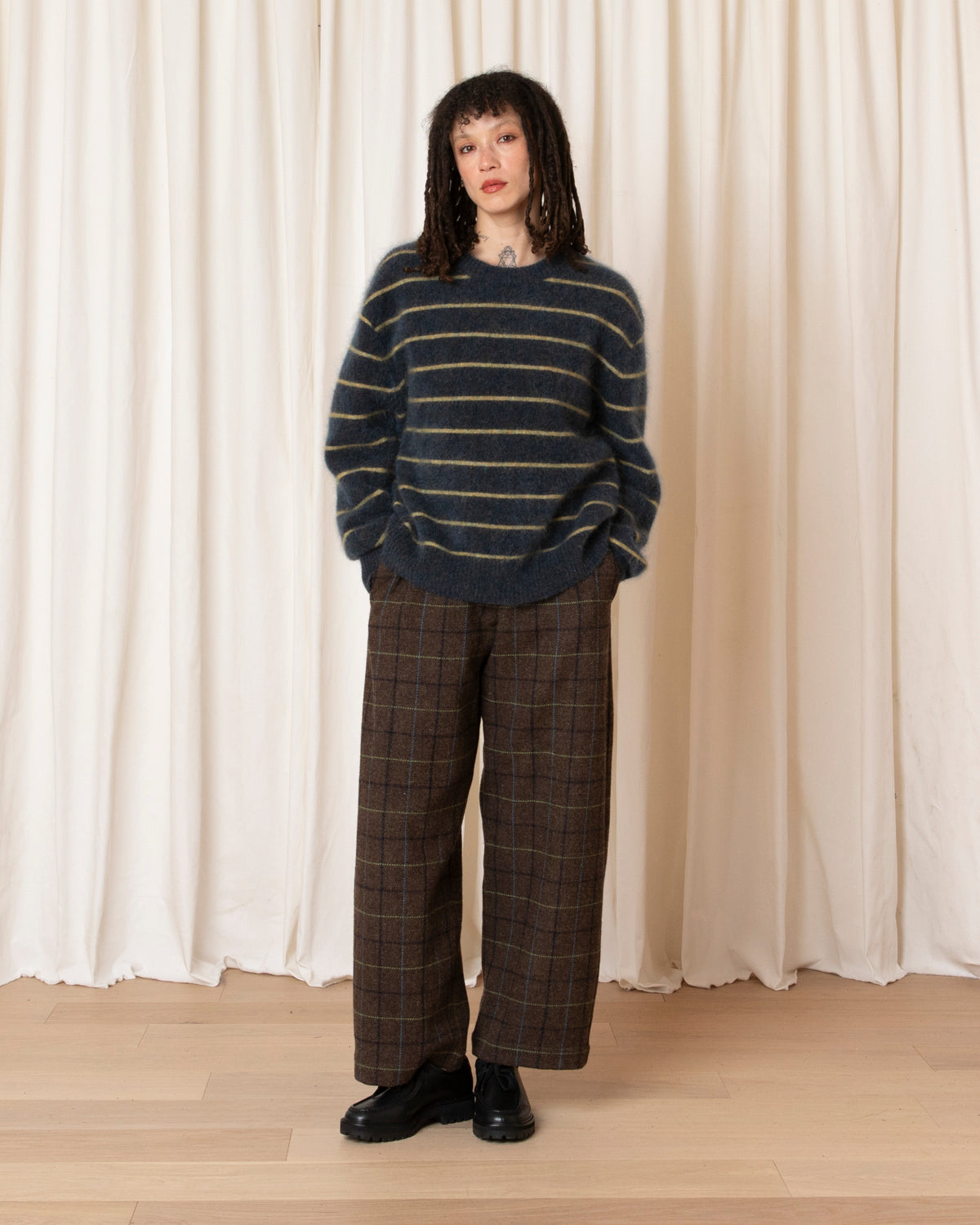 OVERSIZED MOHAIR PULLOVER - OCEAN/OCHRE STRIPE