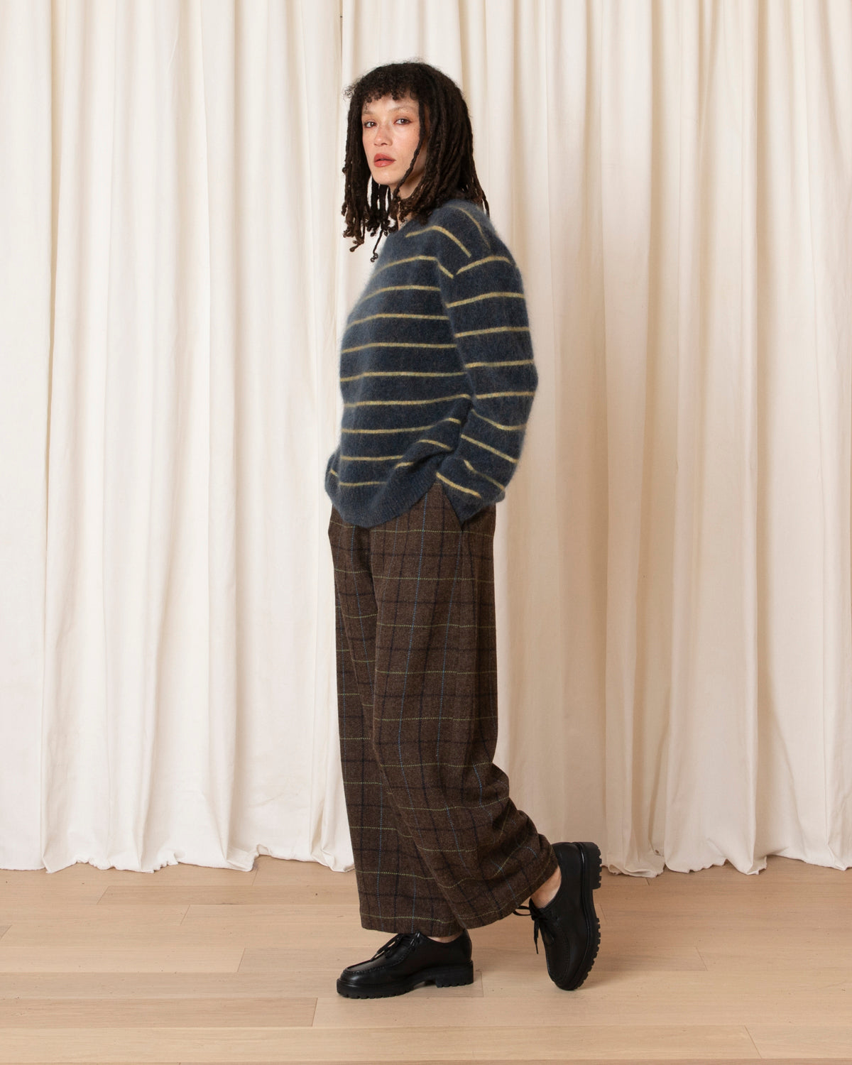 OVERSIZED MOHAIR PULLOVER - OCEAN/OCHRE STRIPE