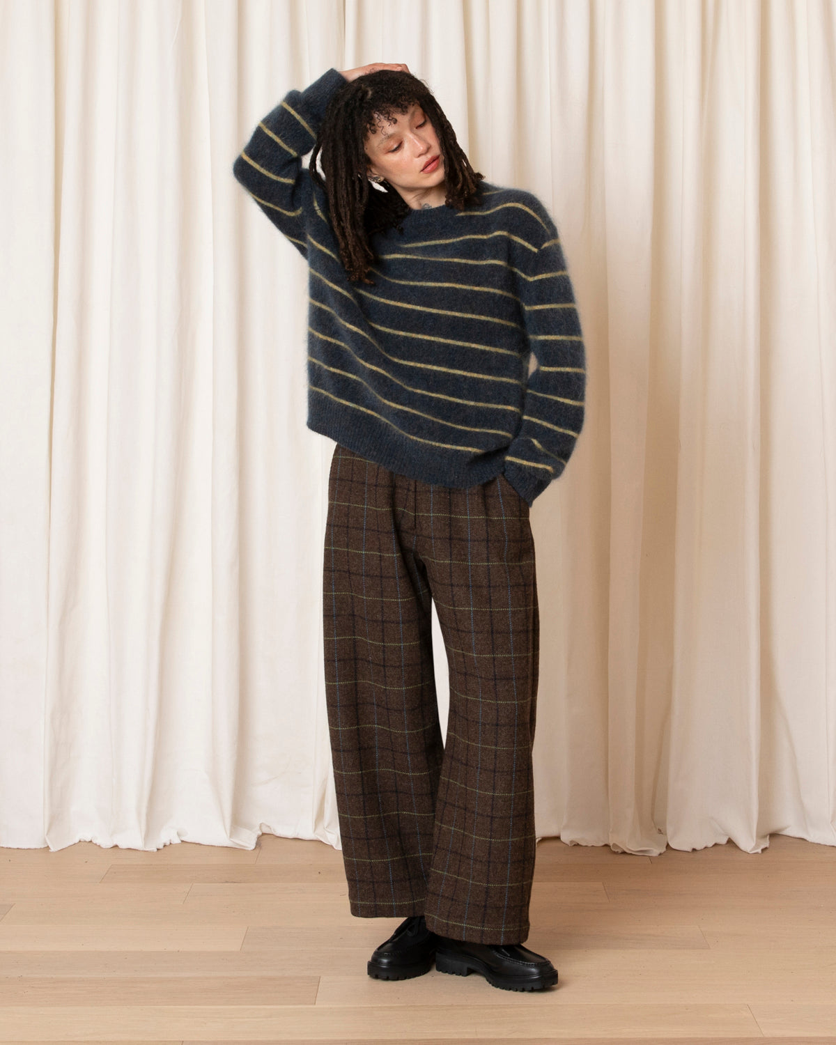 OVERSIZED MOHAIR PULLOVER - OCEAN/OCHRE STRIPE