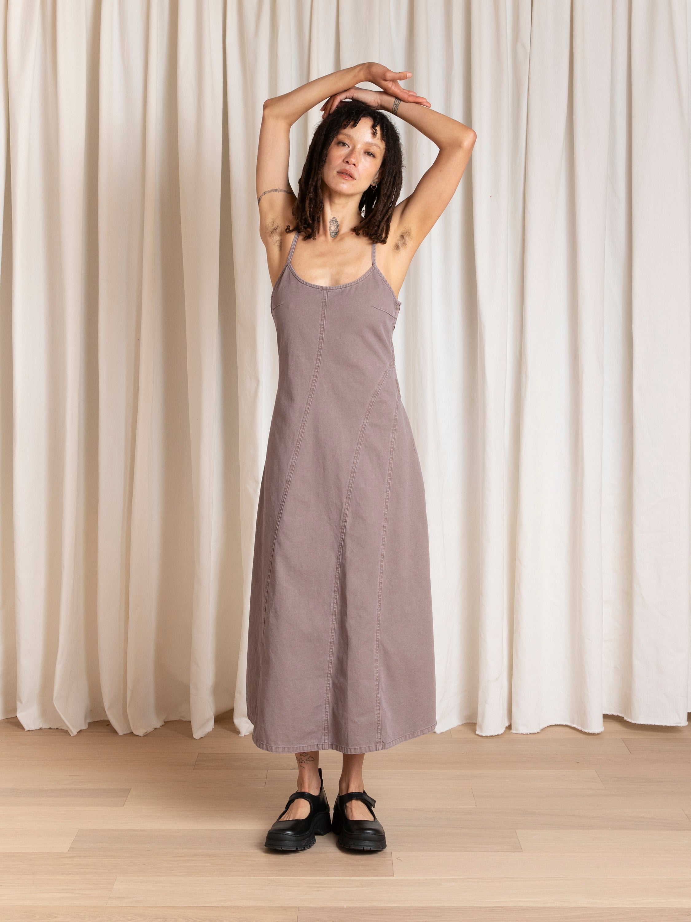 SEAMED TANK DRESS - MAUVE