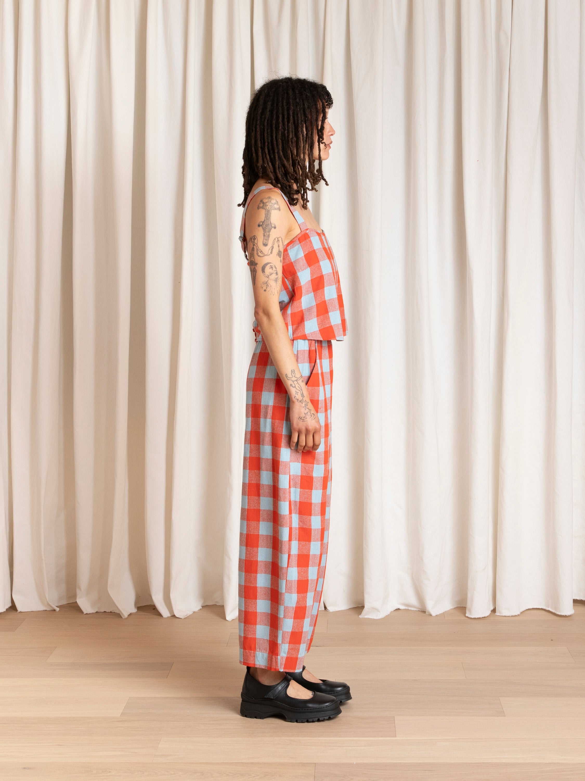 BUTTON BACK TANK - POPPY/FUCK ICE LARGE PLAID