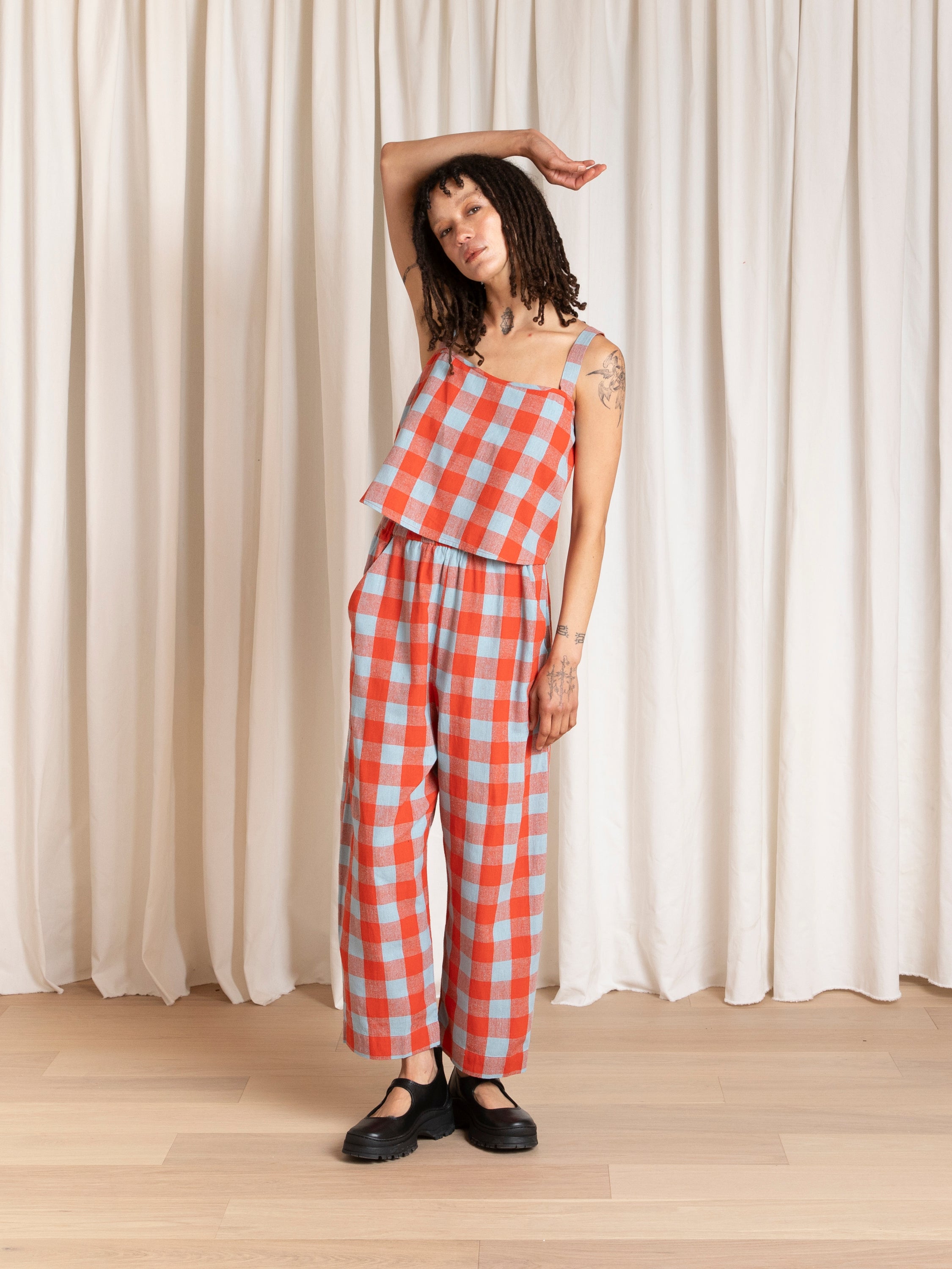 BUTTON BACK TANK - POPPY/FUCK ICE LARGE PLAID