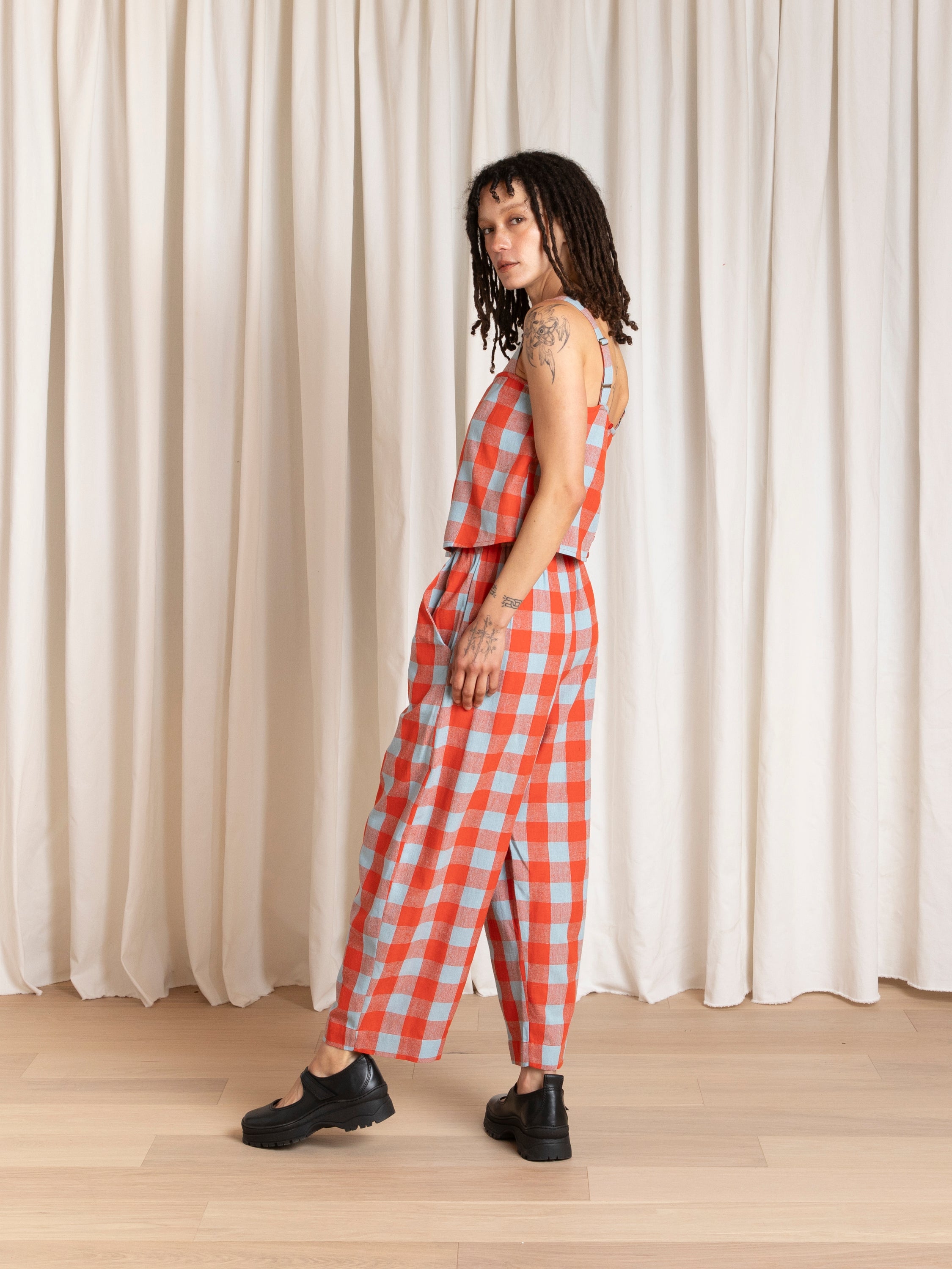 ELASTIC PANT - LIME GREEN/LIGHT PINK WINDOWPANE