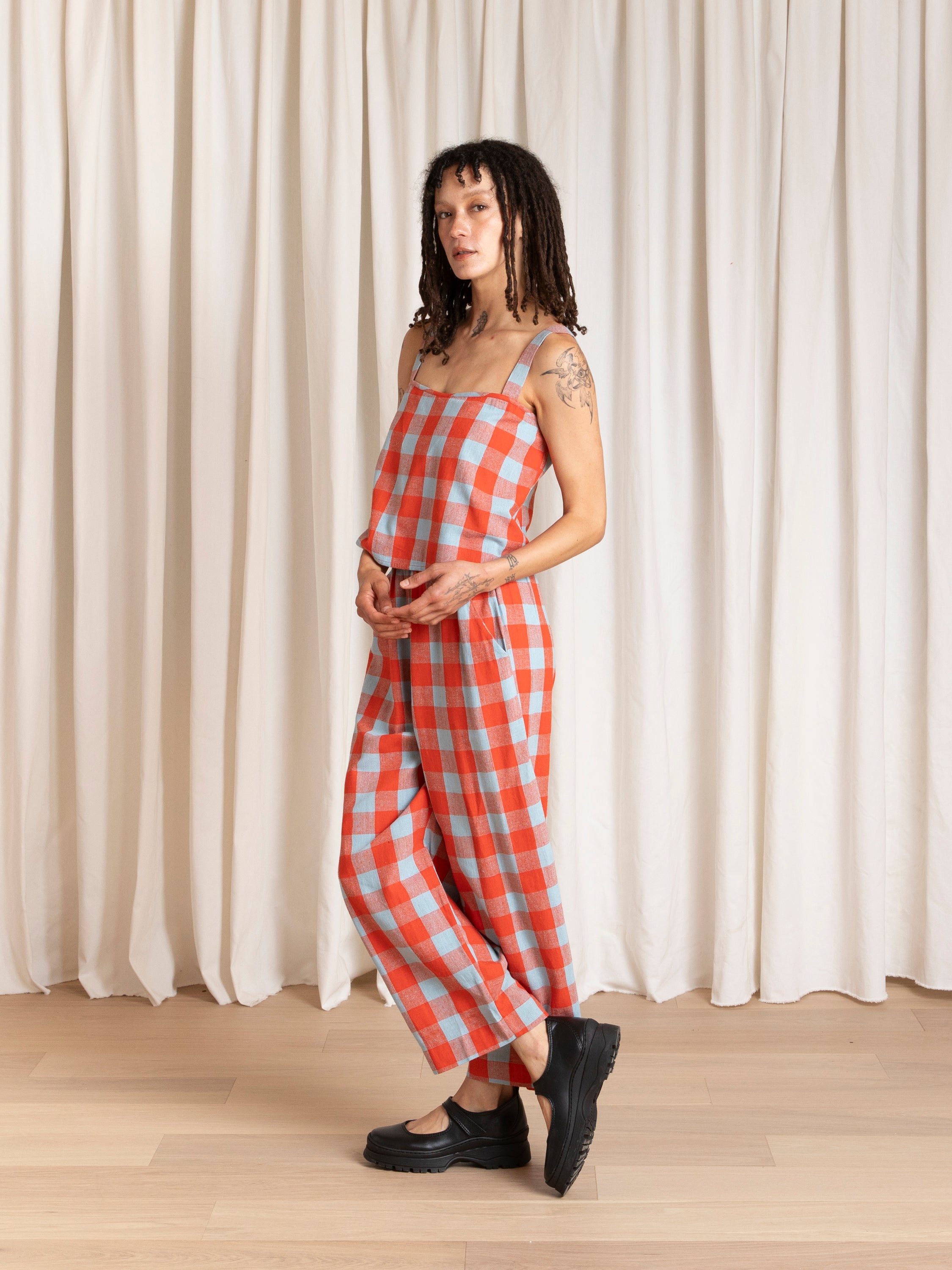 BUTTON BACK TANK - POPPY/FUCK ICE LARGE PLAID