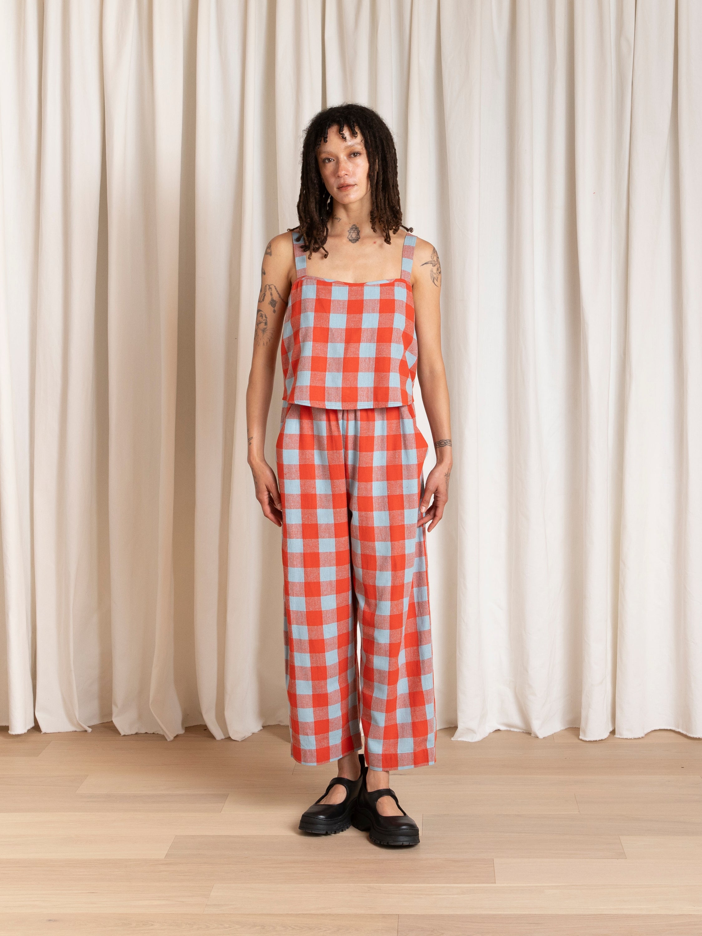 BUTTON BACK TANK - POPPY/FUCK ICE LARGE PLAID