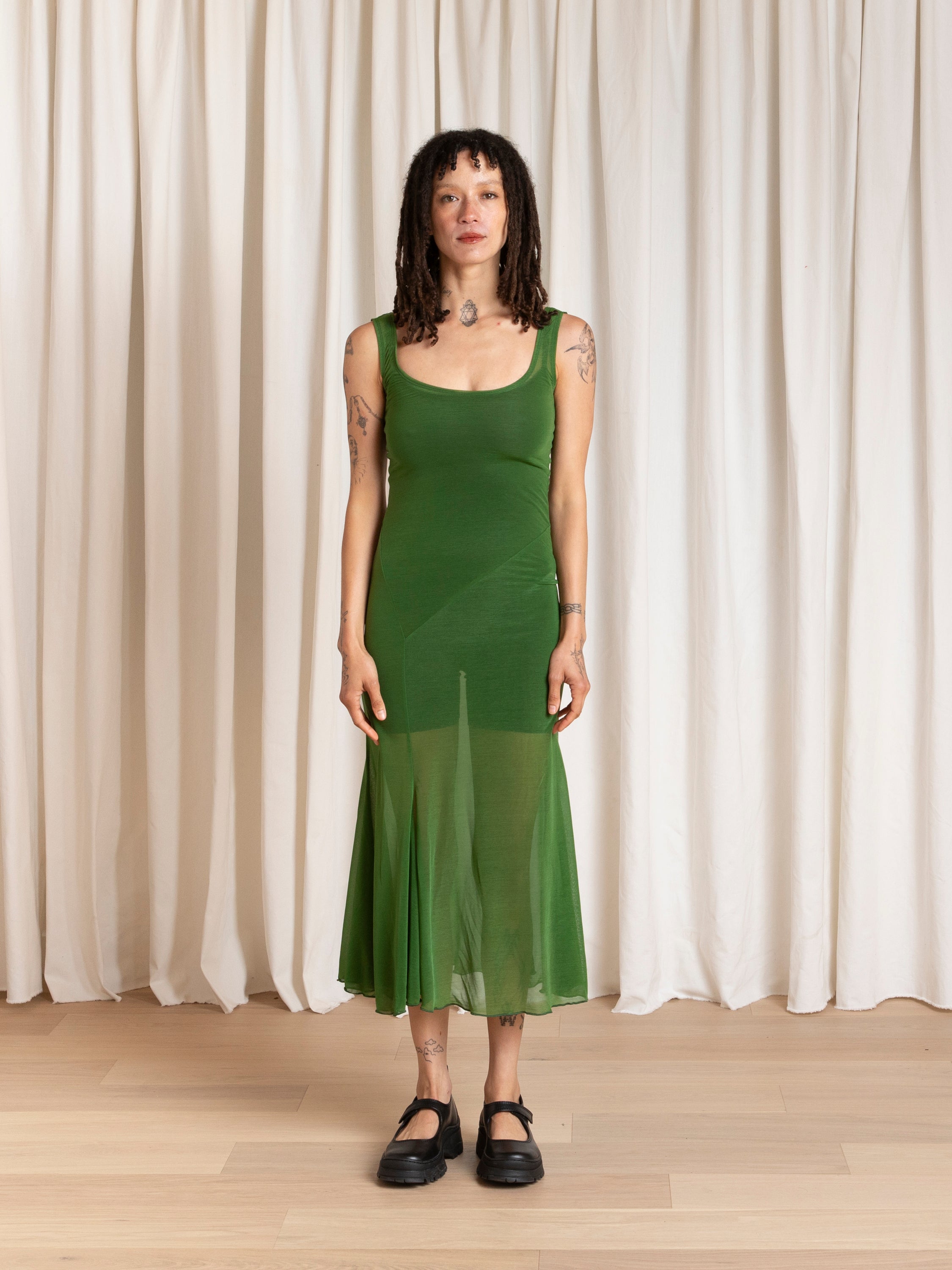 TANK DRESS W/ ASYMMETRICAL HEM - GRASS GREEN