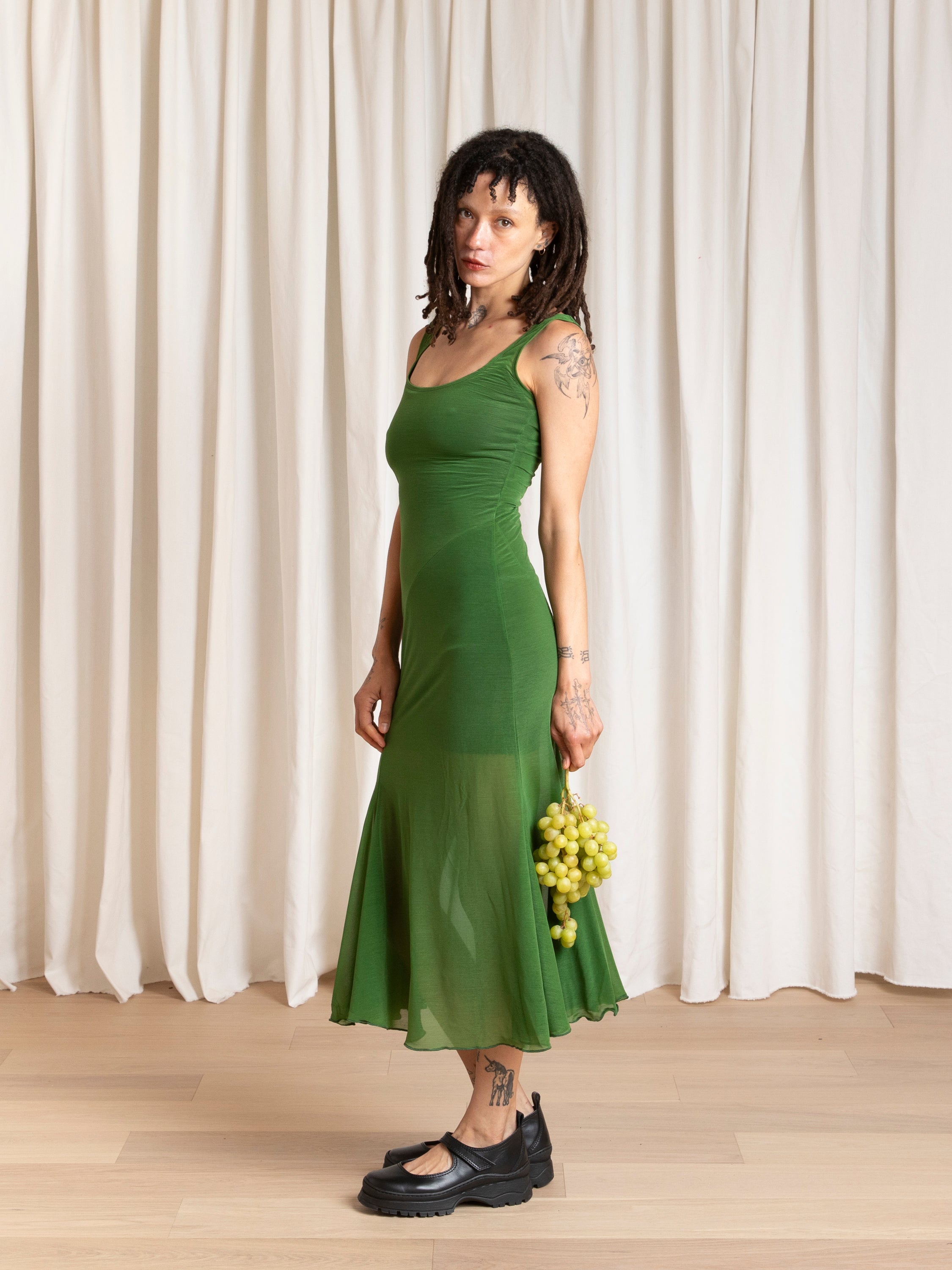 TANK DRESS W/ ASYMMETRICAL HEM - GRASS GREEN