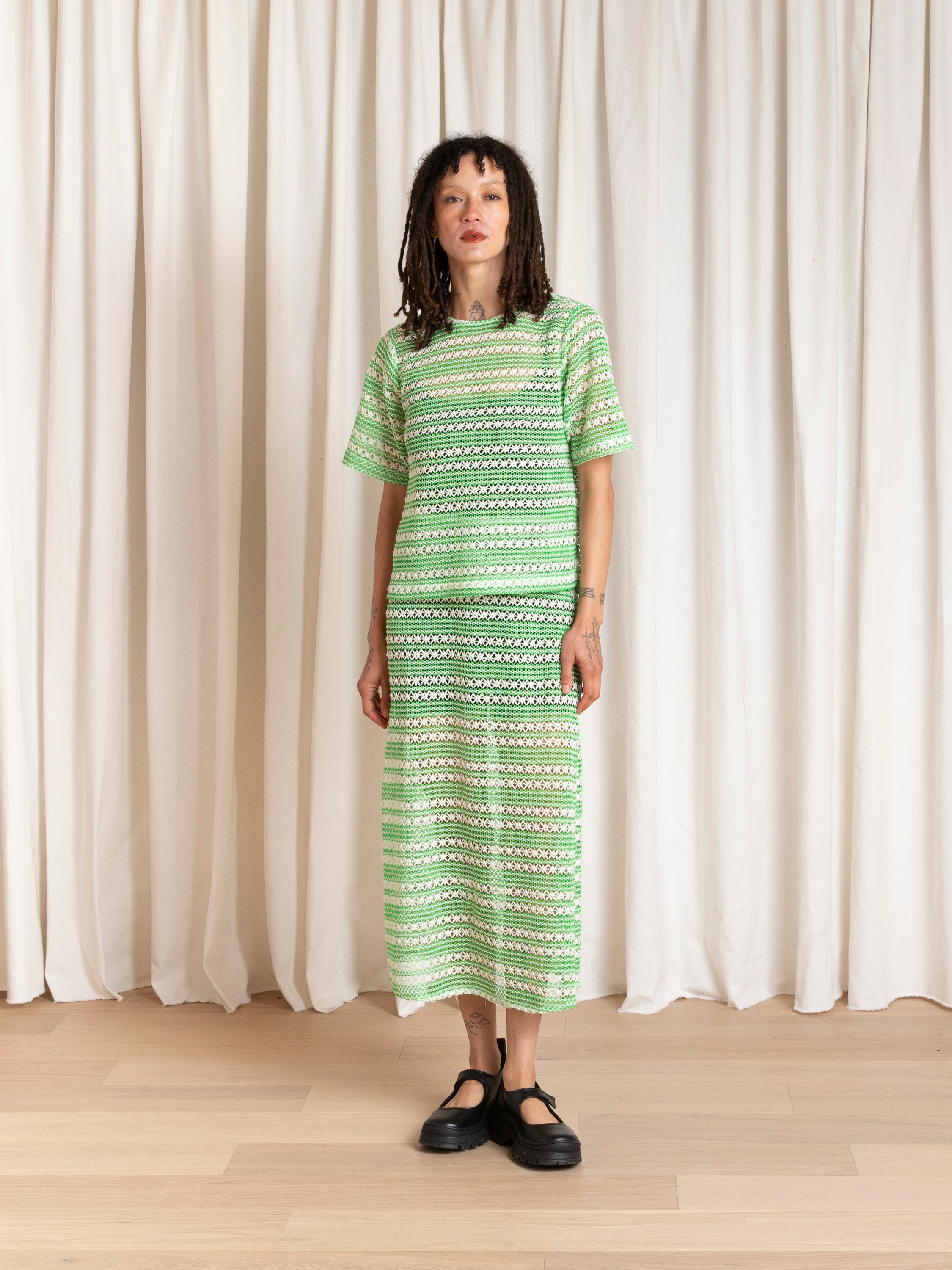 SLIM MIDI SKIRT - LIME/IVORY CROCHET