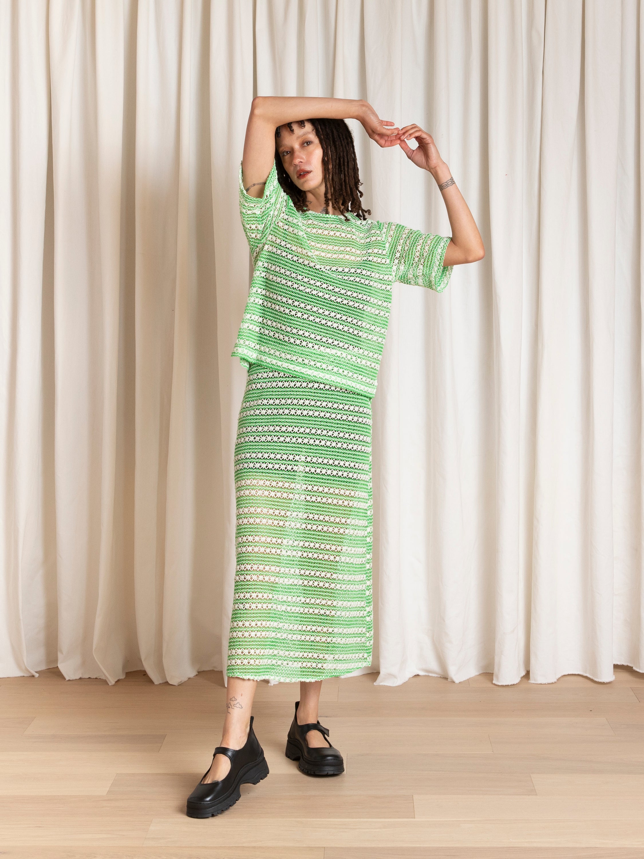 SLIM MIDI SKIRT - LIME/IVORY CROCHET
