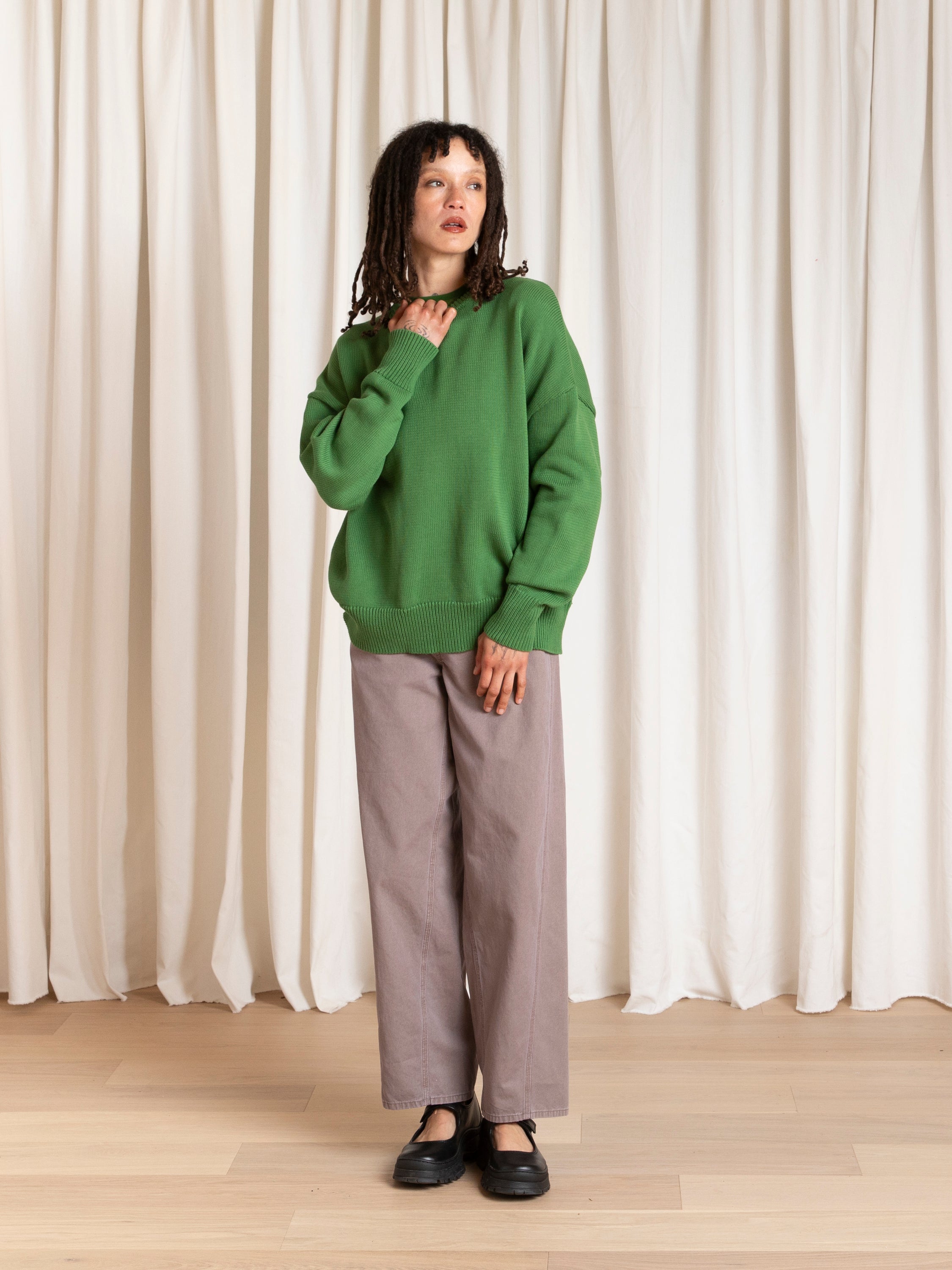 CHUNKY COTTON PULLOVER - GRASS GREEN