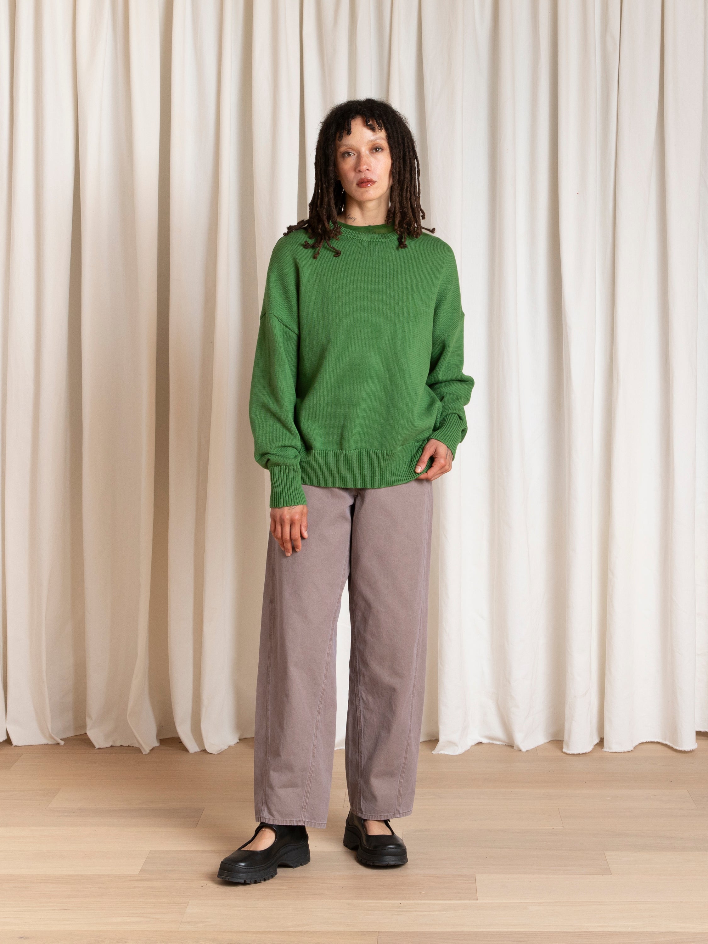 CHUNKY COTTON PULLOVER - GRASS GREEN
