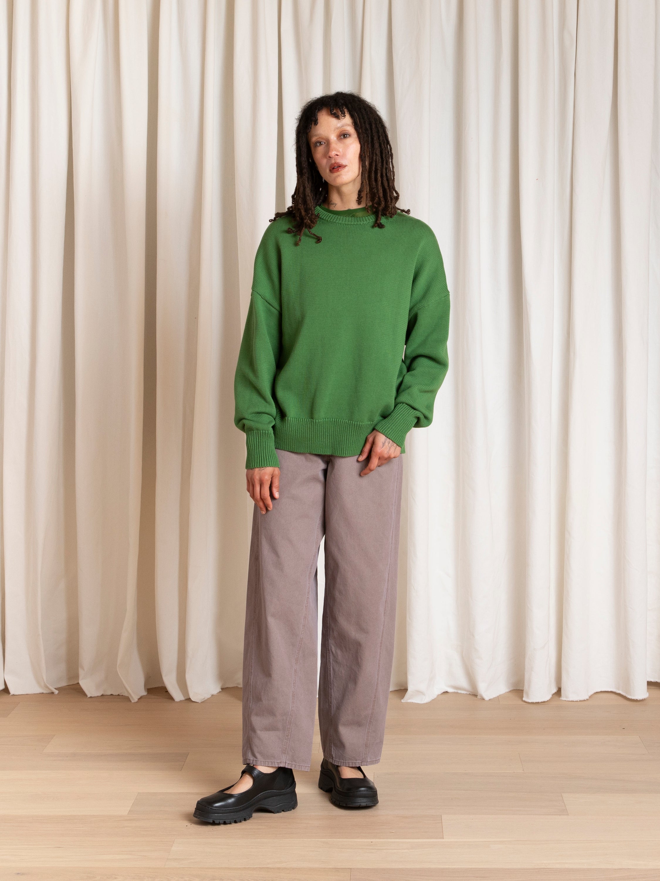 CHUNKY COTTON PULLOVER - GRASS GREEN