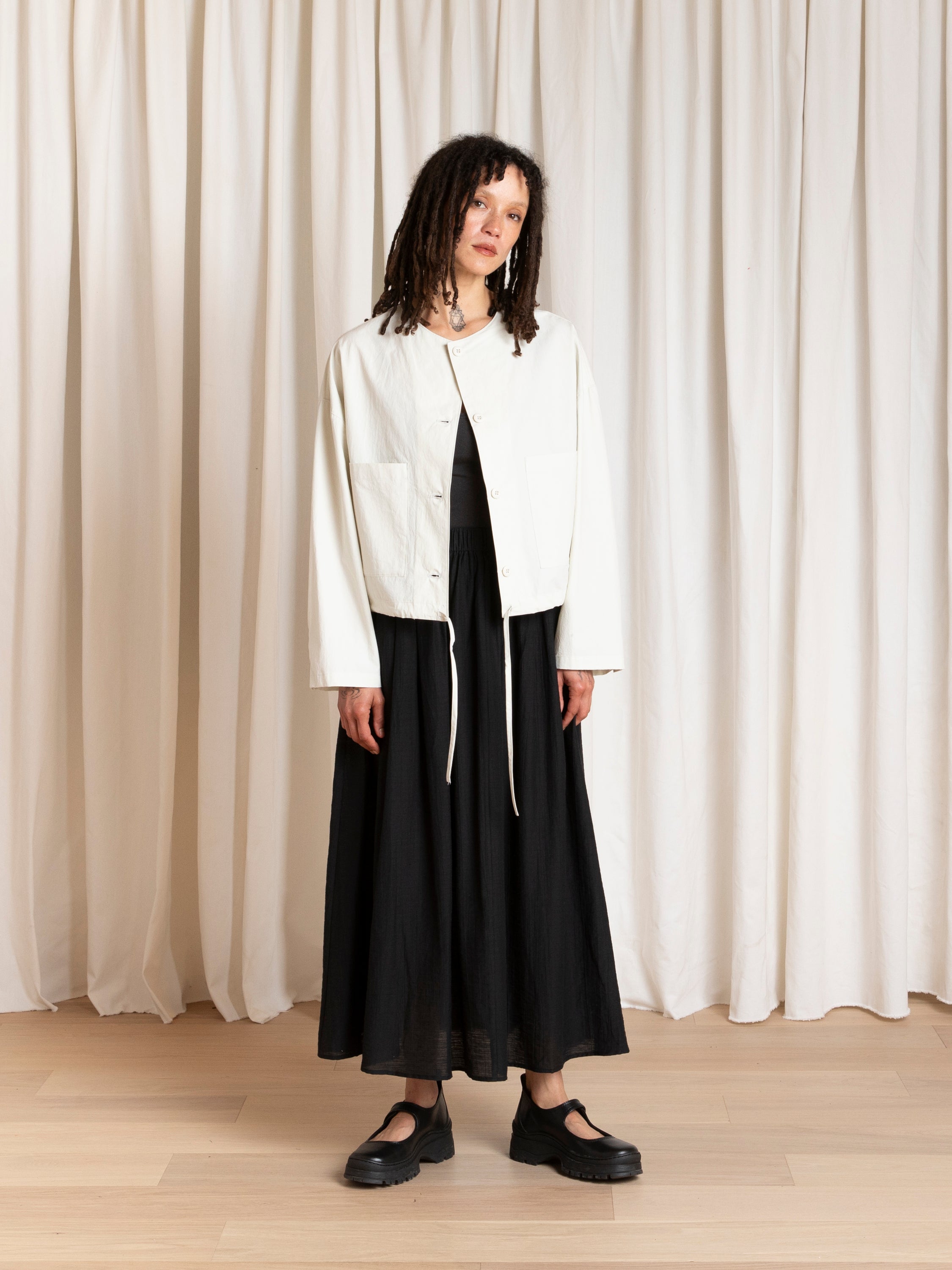 SPRING CROPPED DRAWSTRING JACKET - ECRU