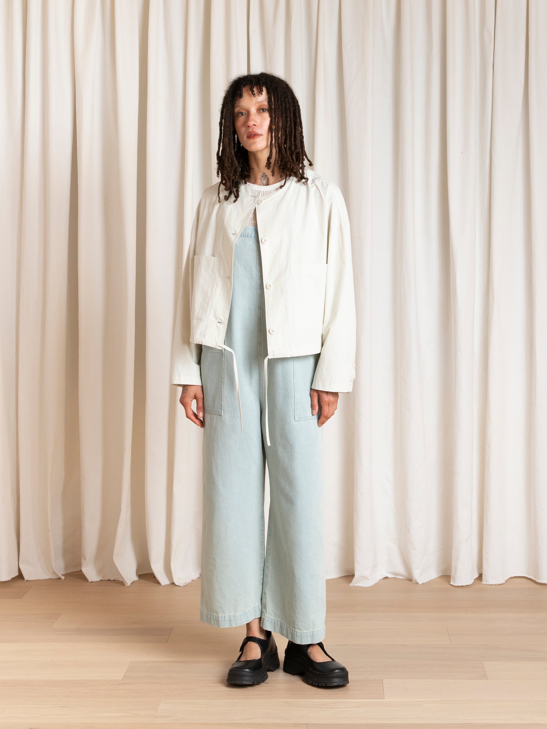 SPRING CROPPED DRAWSTRING JACKET - ECRU