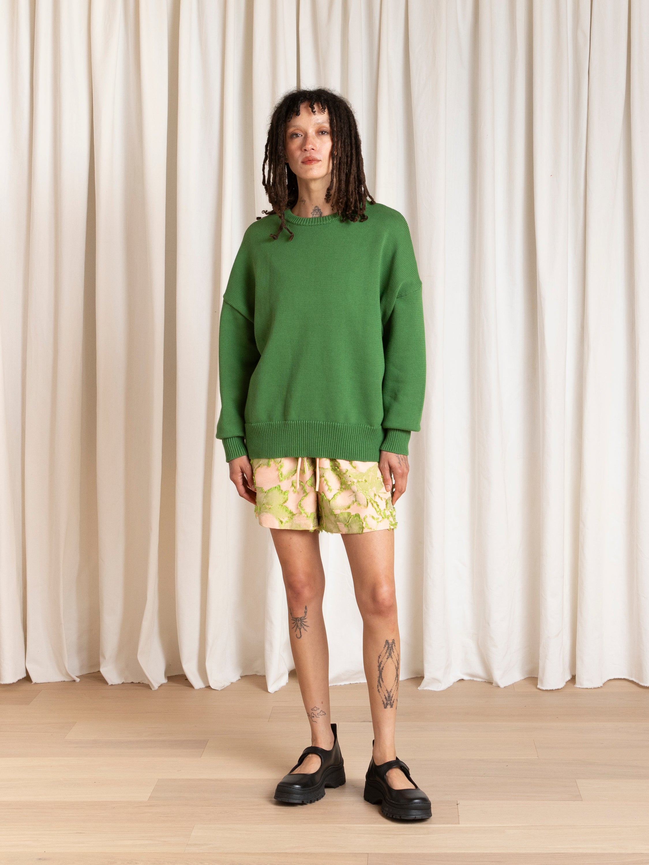 CHUNKY COTTON PULLOVER - GRASS GREEN