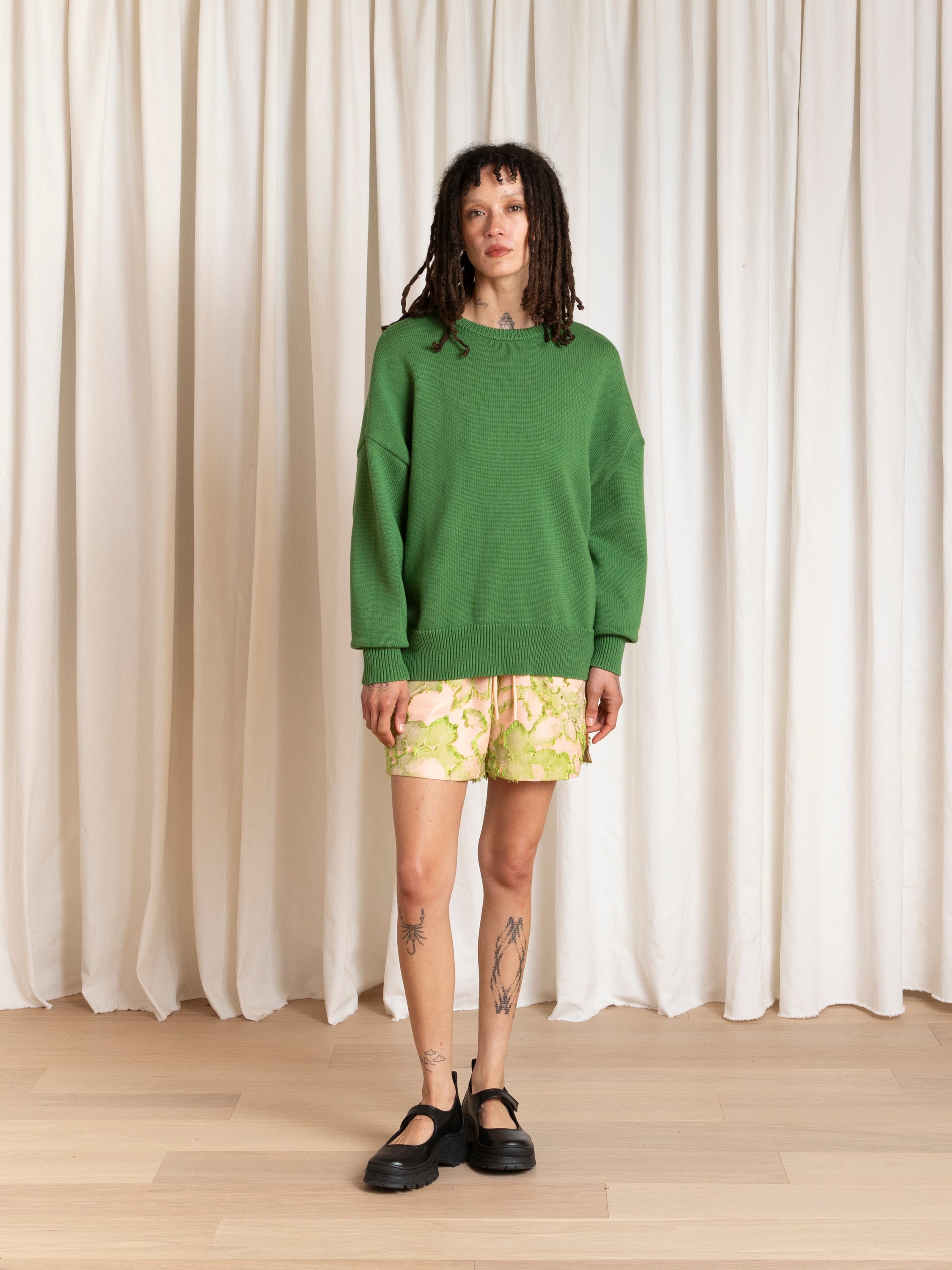 CHUNKY COTTON PULLOVER - GRASS GREEN