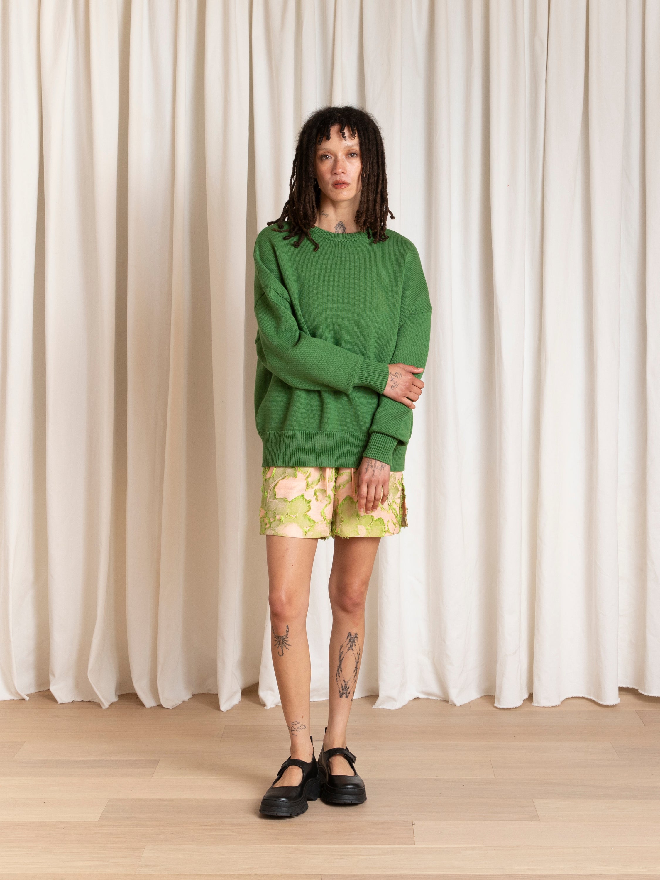 CHUNKY COTTON PULLOVER - GRASS GREEN