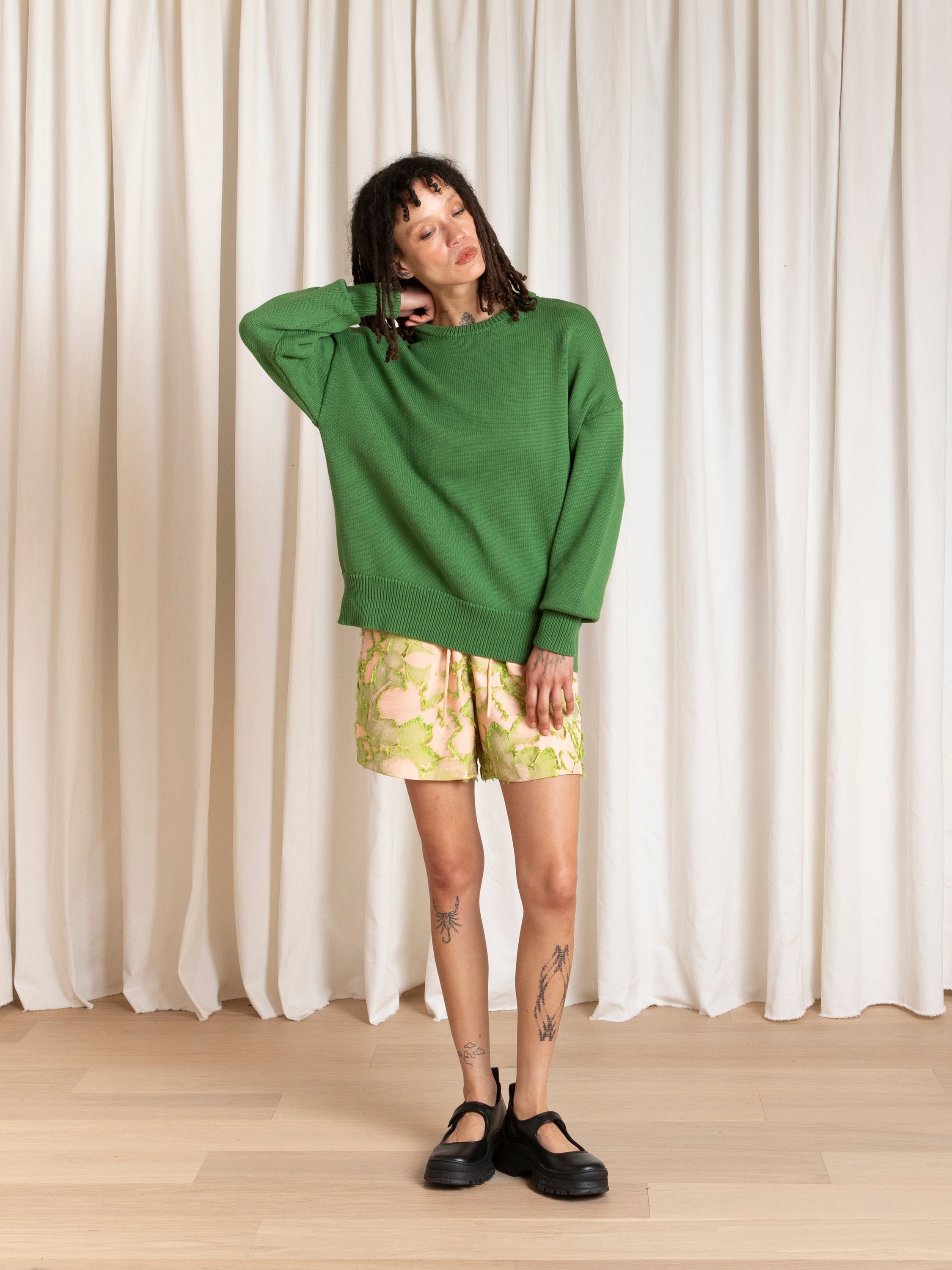CHUNKY COTTON PULLOVER - GRASS GREEN