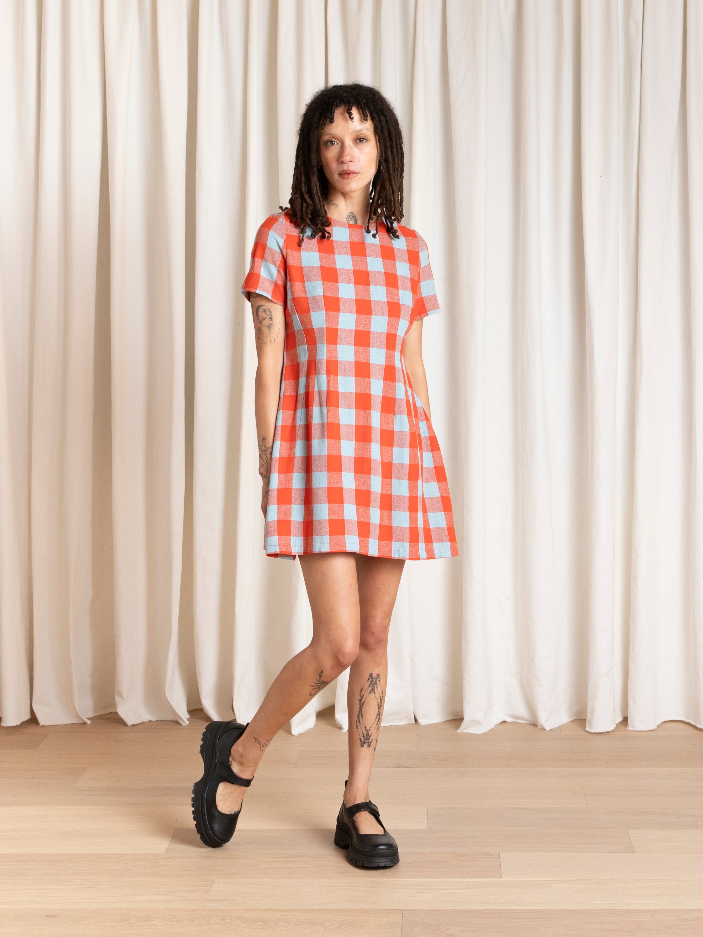 PLAID MINI DRESS - LIME/POPPY SMALL PLAID