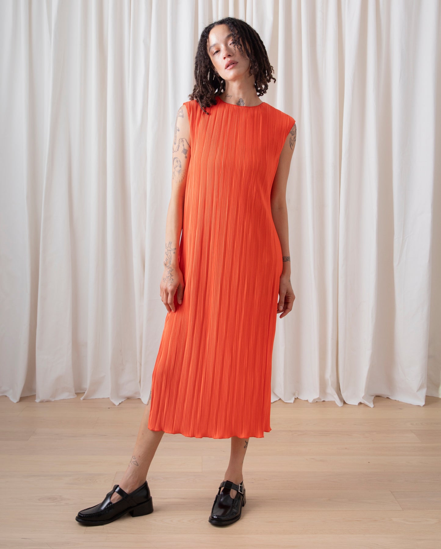 PLEATED TANK DRESS - POPPY