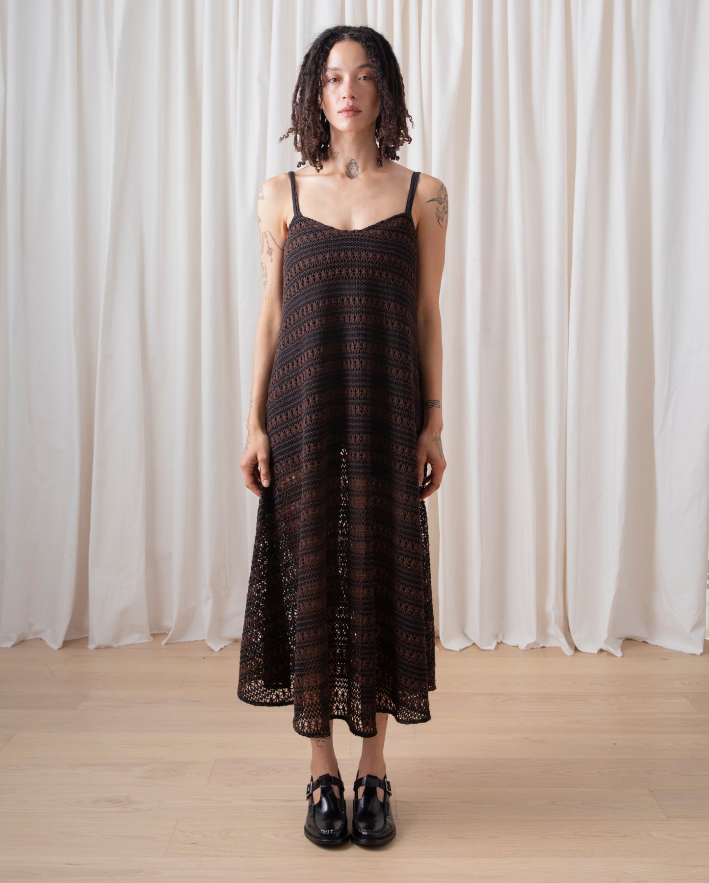 FULL HEM DRESS- BROWN/BLACK CROCHET