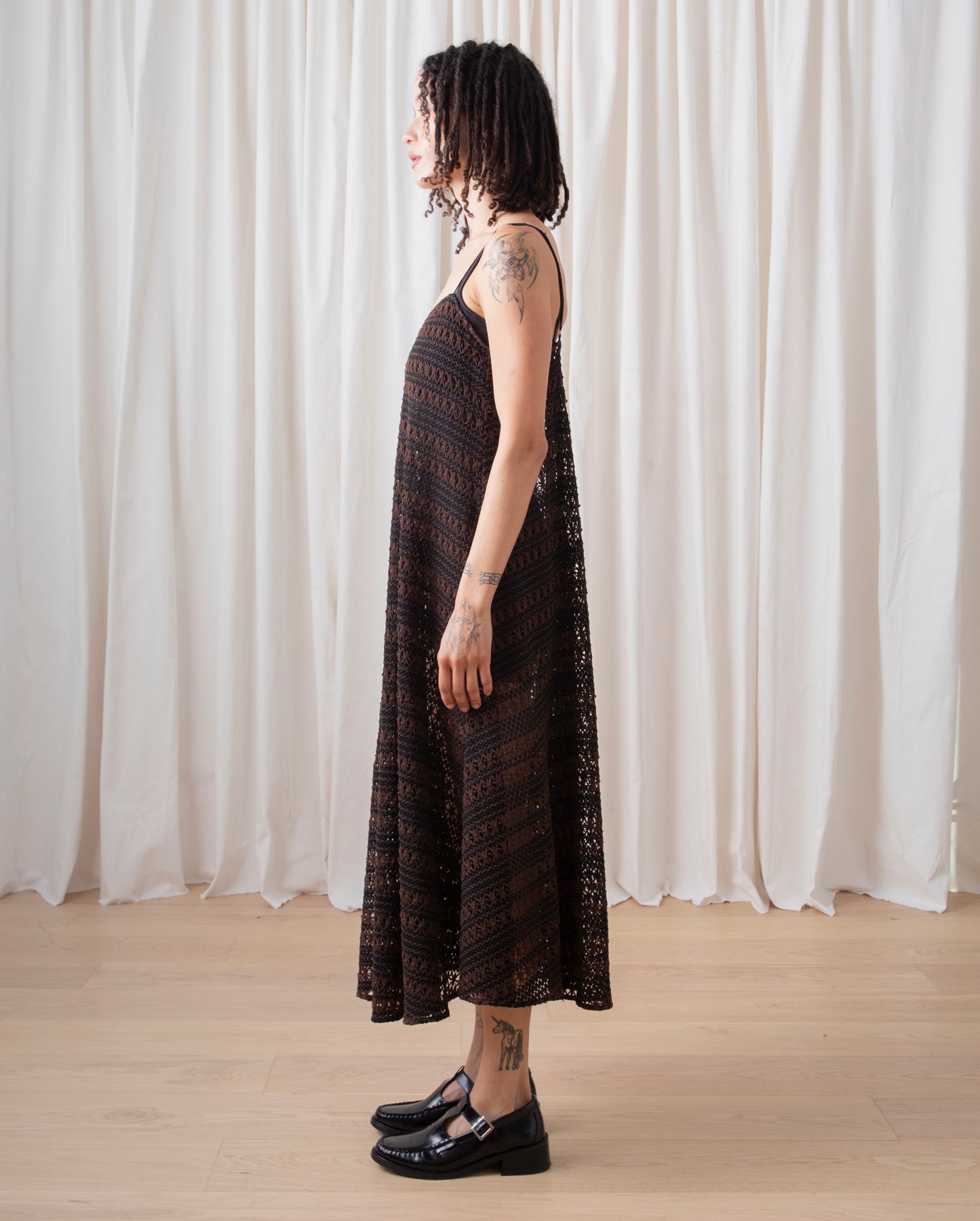 FULL HEM DRESS- BROWN/BLACK CROCHET