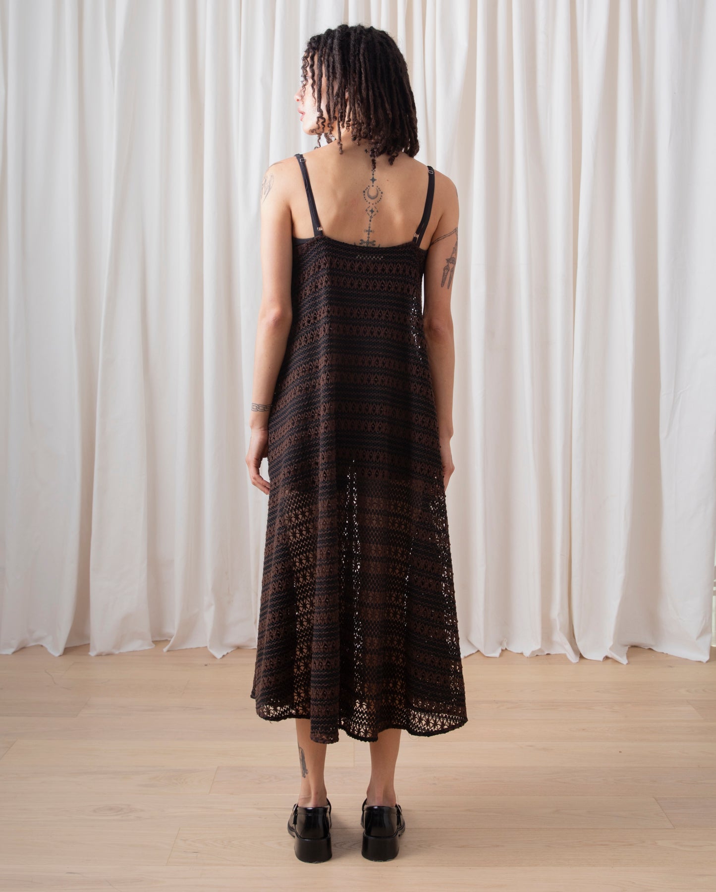 FULL HEM DRESS- BROWN/BLACK CROCHET