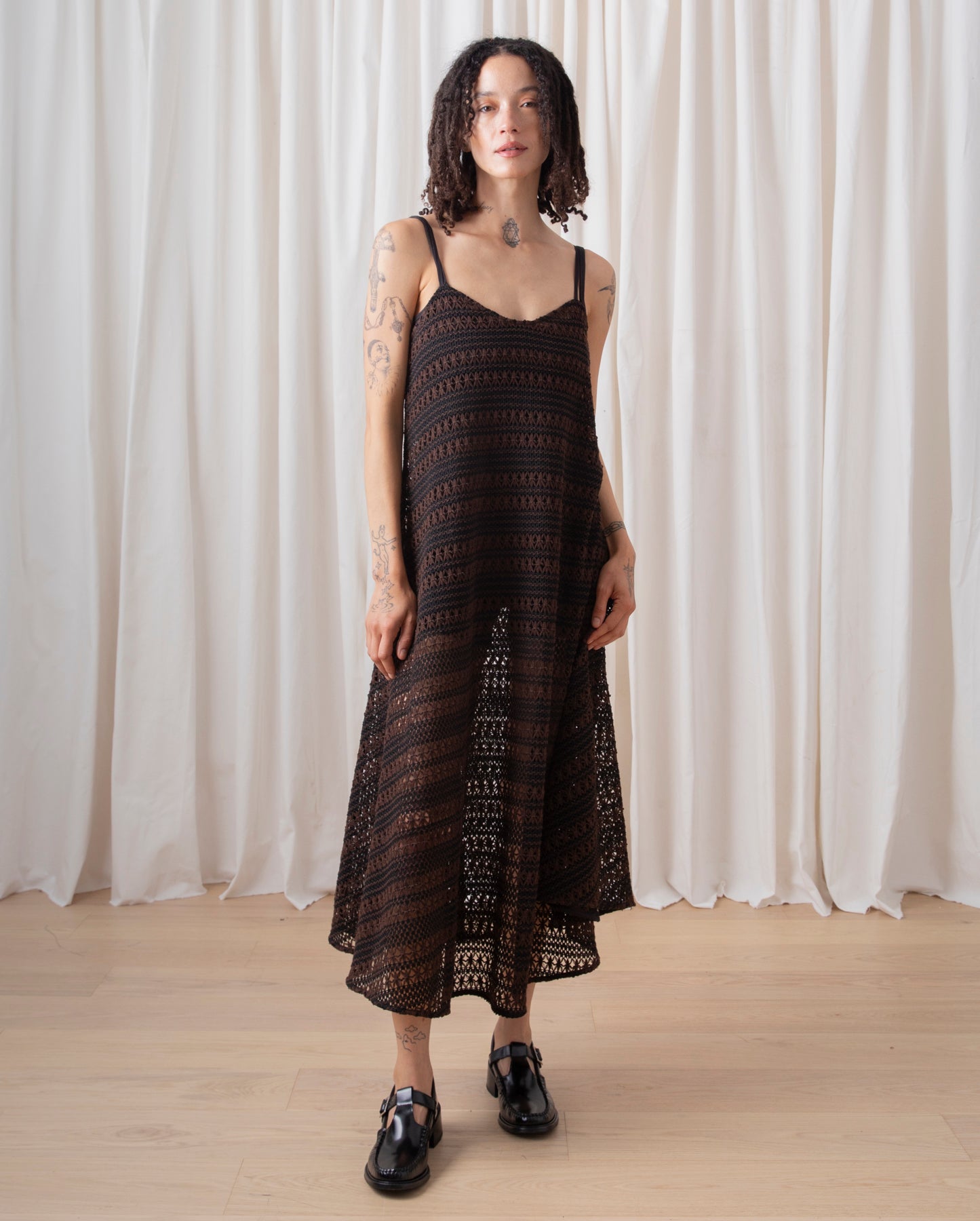 FULL HEM DRESS- BROWN/BLACK CROCHET