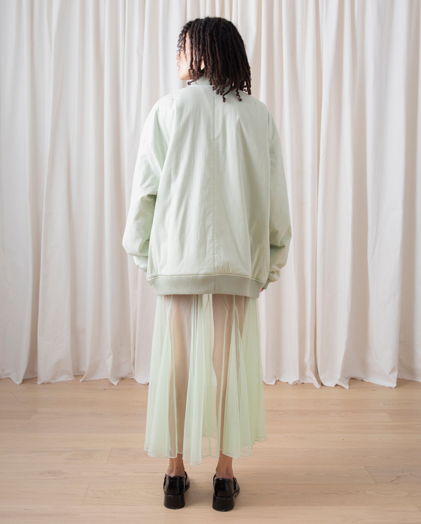 OVERSIZED BOMBER JACKET - LIGHT MINT SEERSUCKER