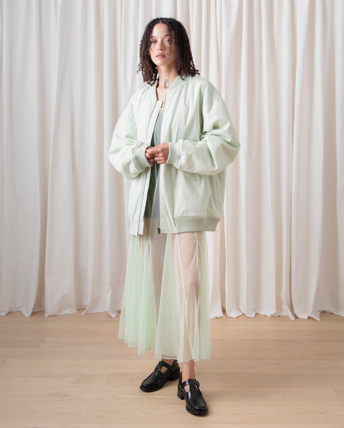 OVERSIZED BOMBER JACKET - LIGHT MINT SEERSUCKER