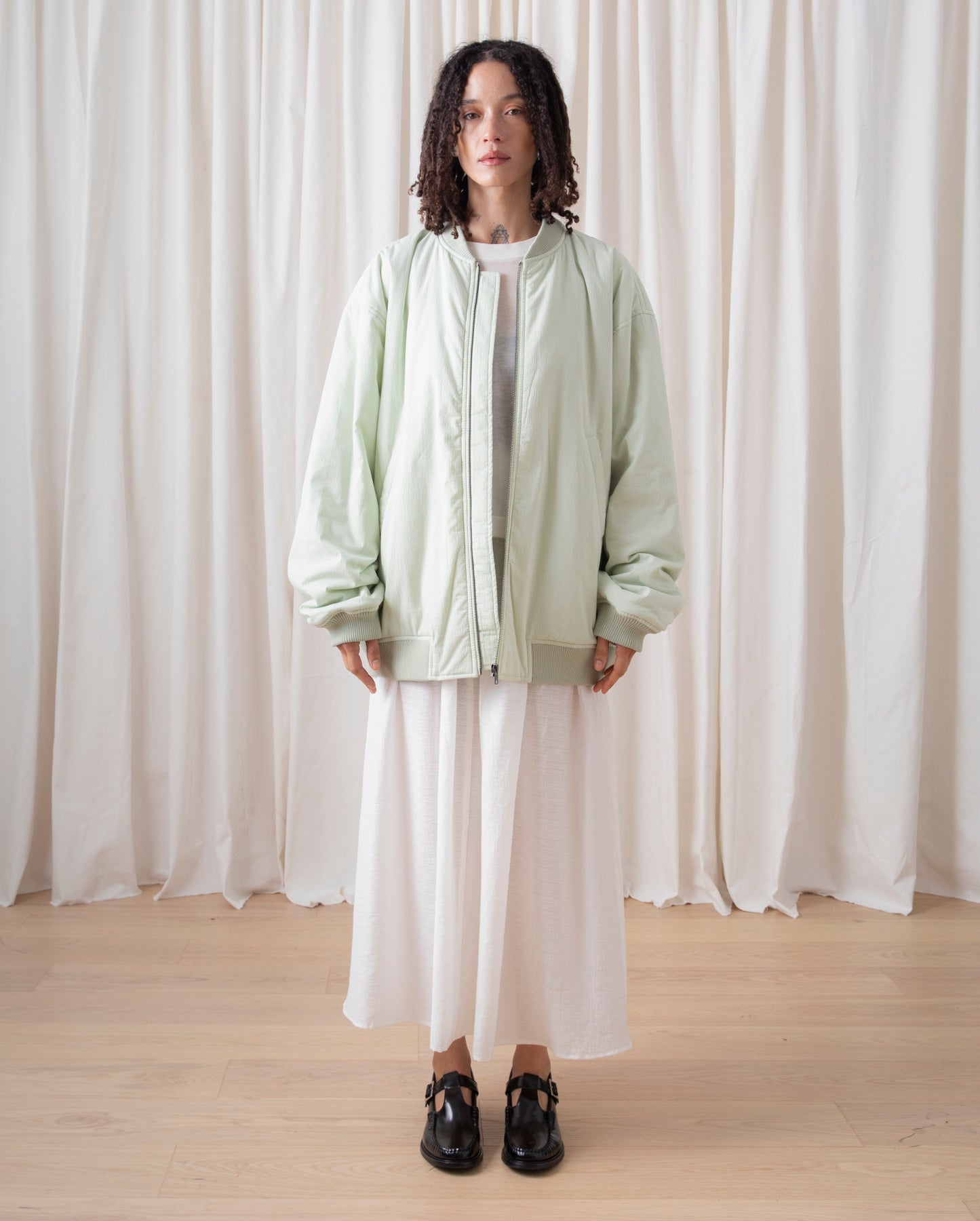 OVERSIZED BOMBER JACKET - LIGHT MINT SEERSUCKER