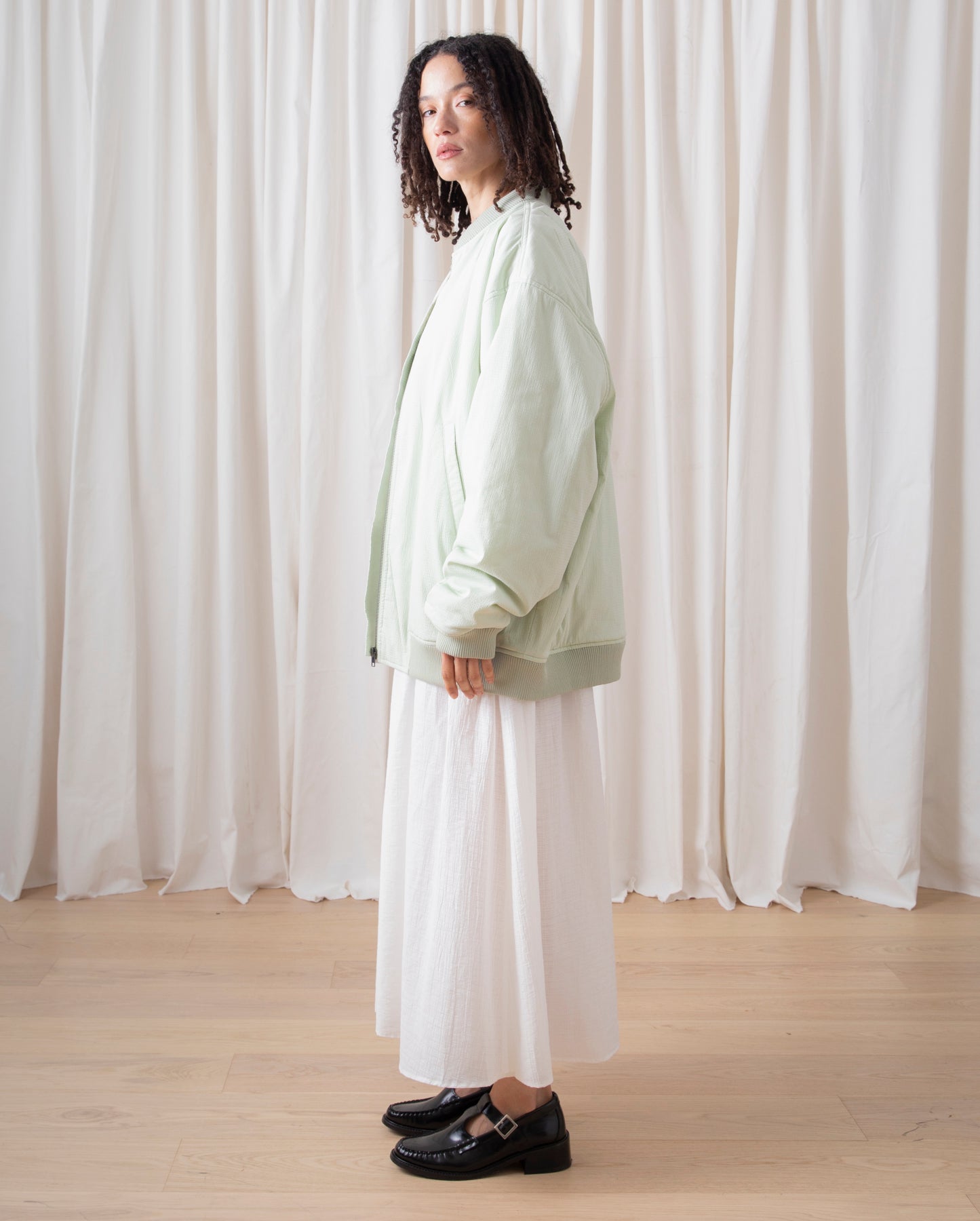 OVERSIZED BOMBER JACKET - LIGHT MINT SEERSUCKER