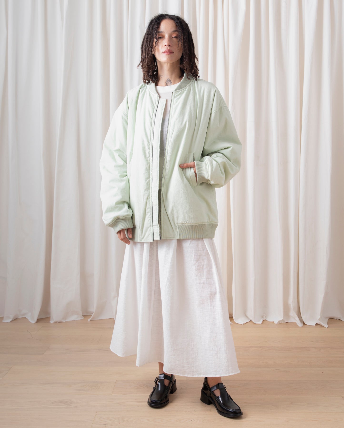 OVERSIZED BOMBER JACKET - LIGHT MINT SEERSUCKER