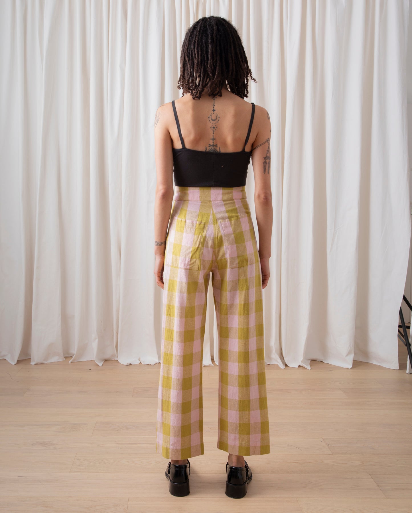 SILK FLY FRONT PANT W/ POCKETS - CHARTREUSE/PINK