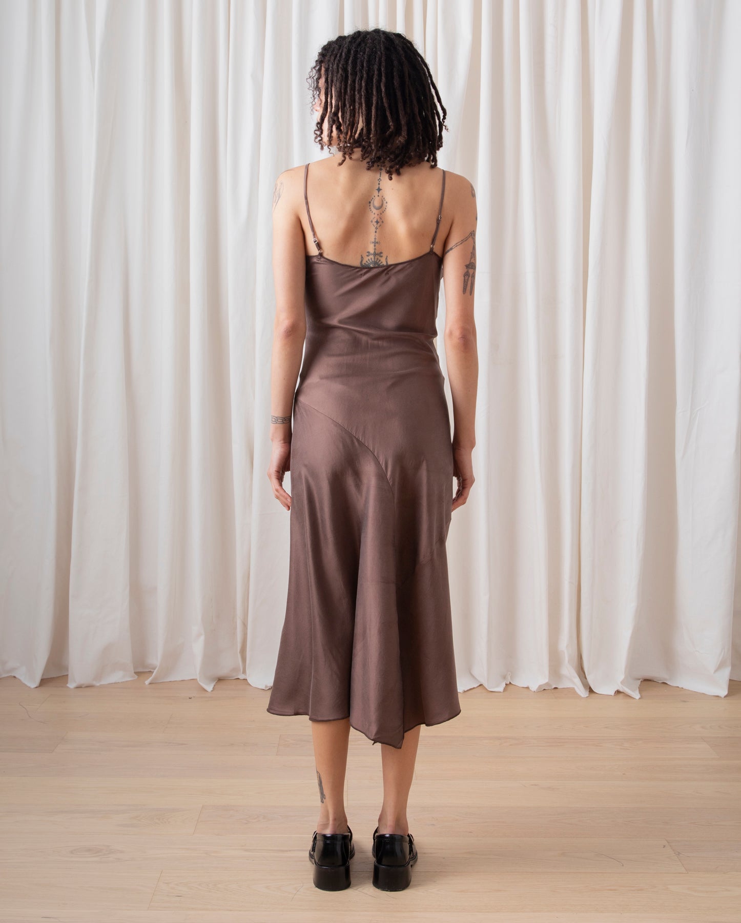 SILK ASYMMETRICAL TANK DRESS - TAUPE