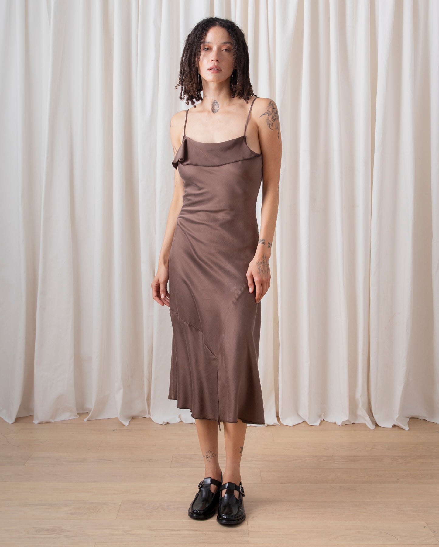 SILK ASYMMETRICAL TANK DRESS - TAUPE