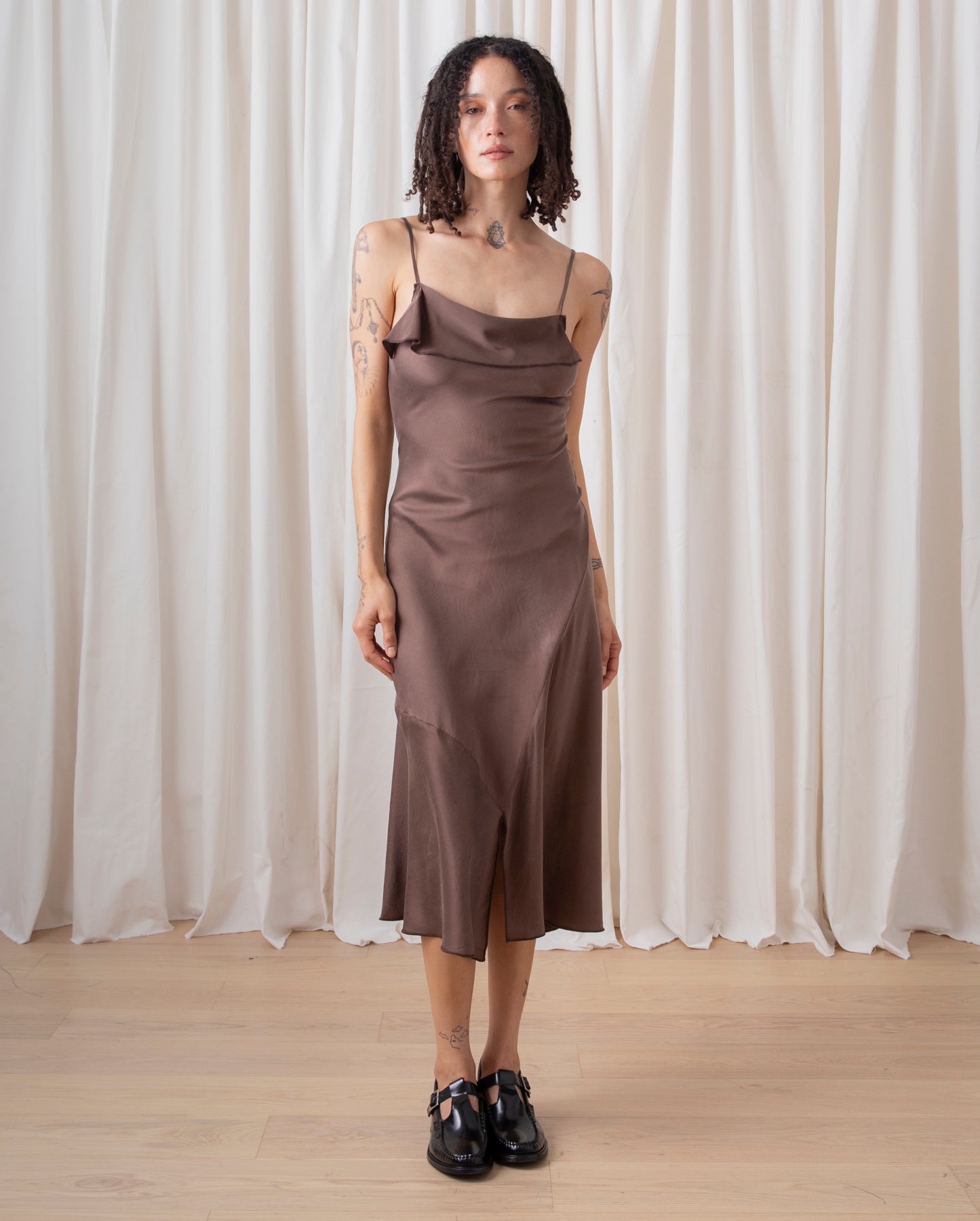 SILK ASYMMETRICAL TANK DRESS - TAUPE