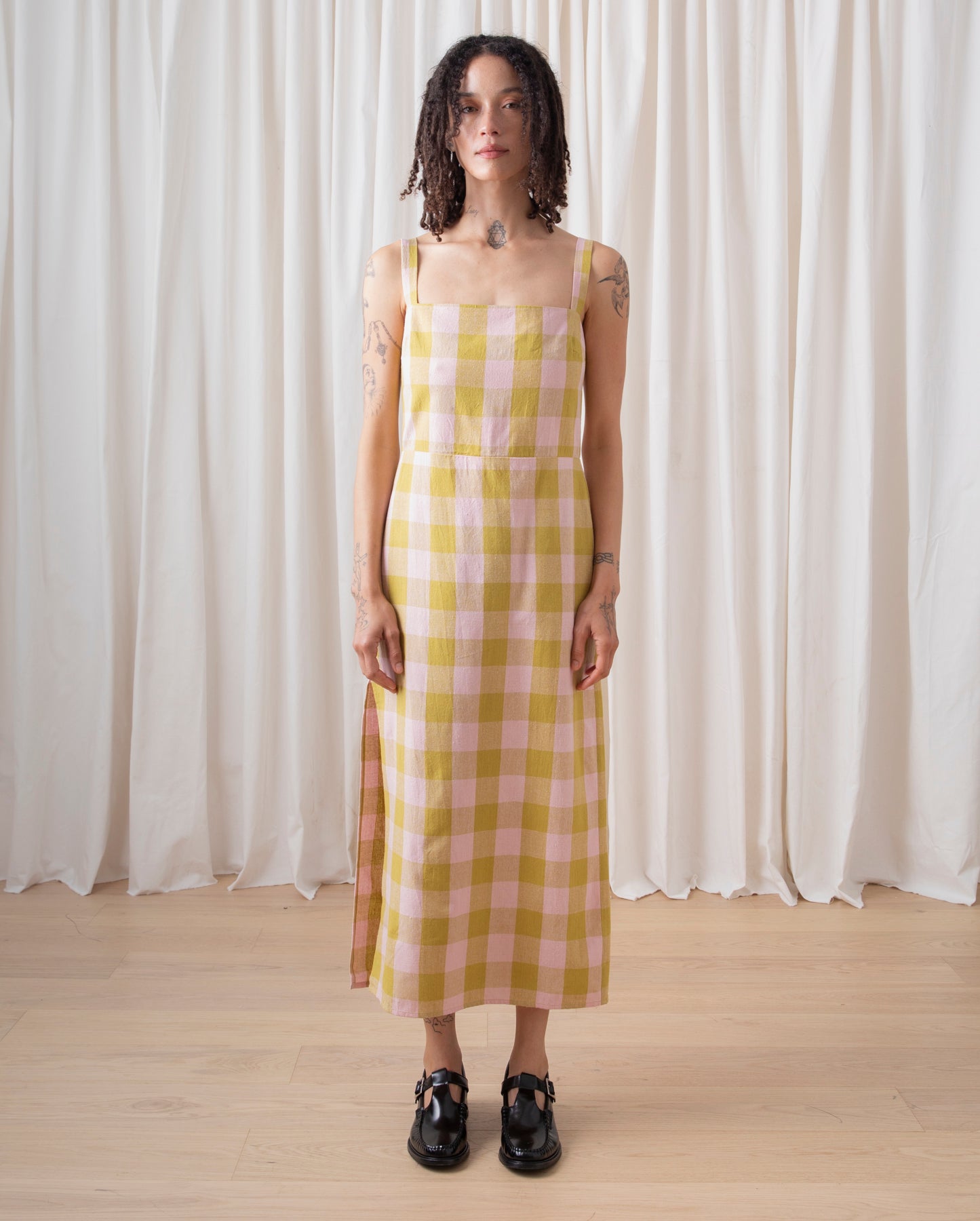 COLUMN DRESS - CHARTREUSE/PINK