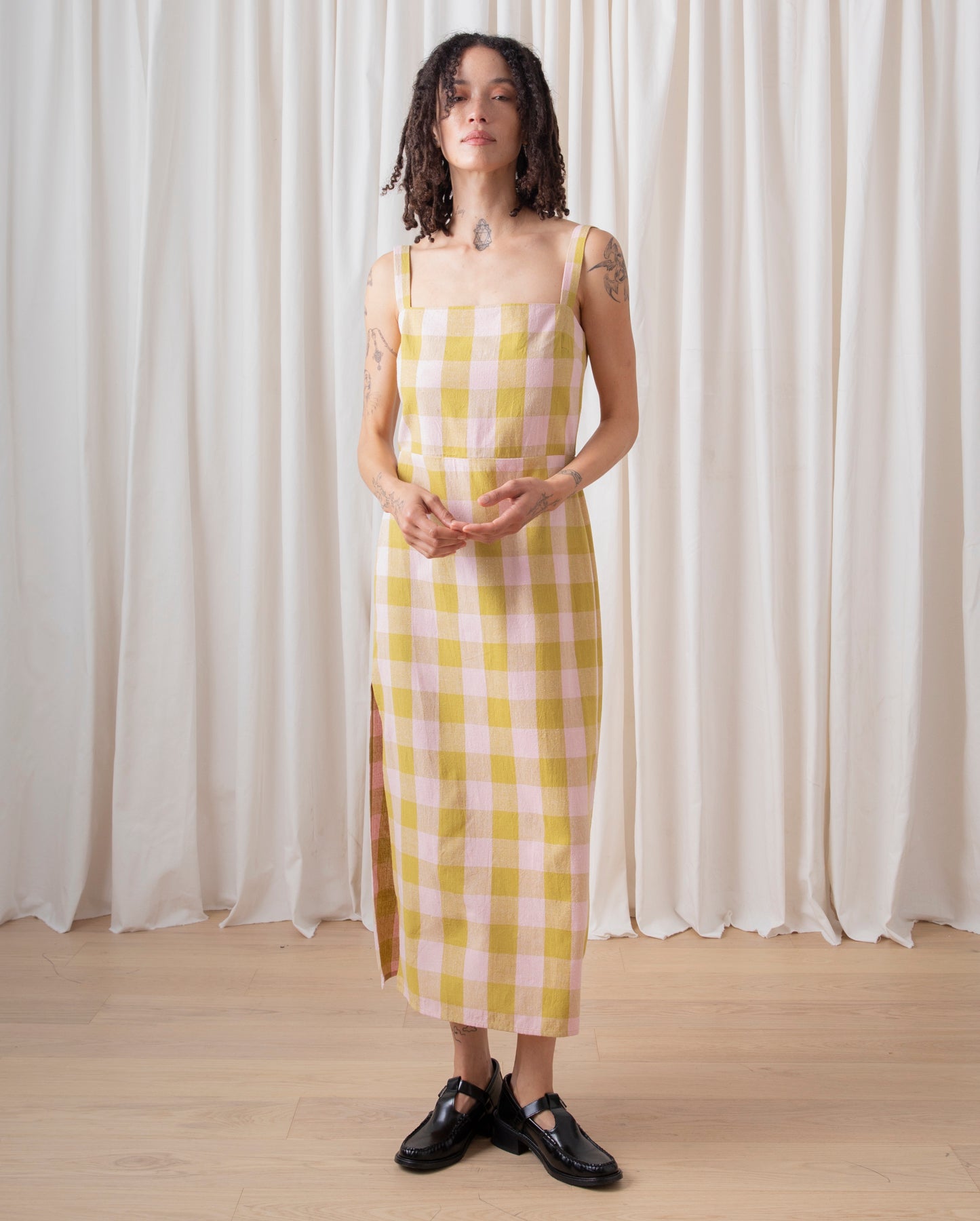 COLUMN DRESS - CHARTREUSE/PINK